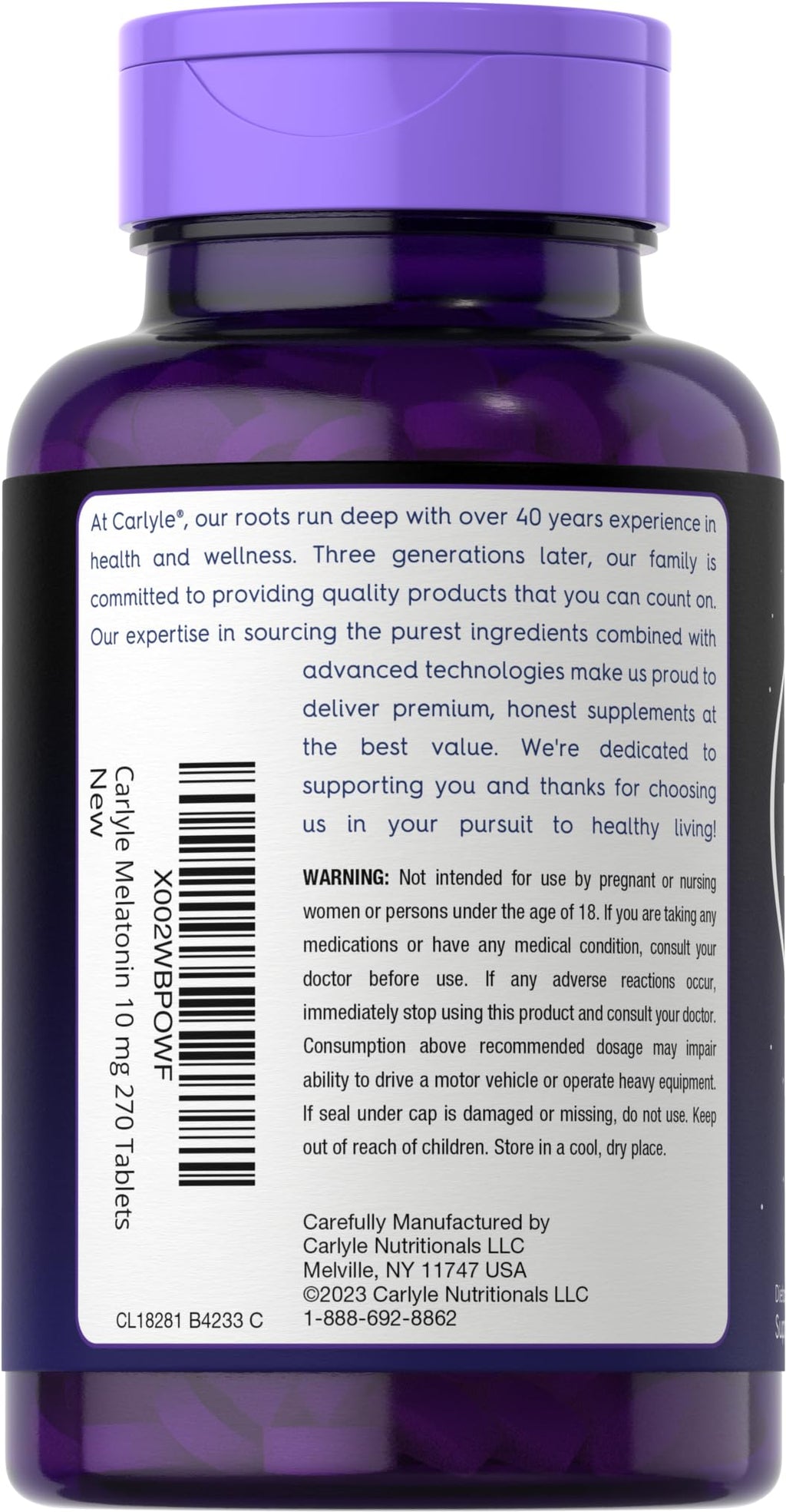 Carlyle Melatonin 10mg – 270 Tablets with L-Theanine | Vegetarian, Non-GMO, Gluten Free (Pack of 2)