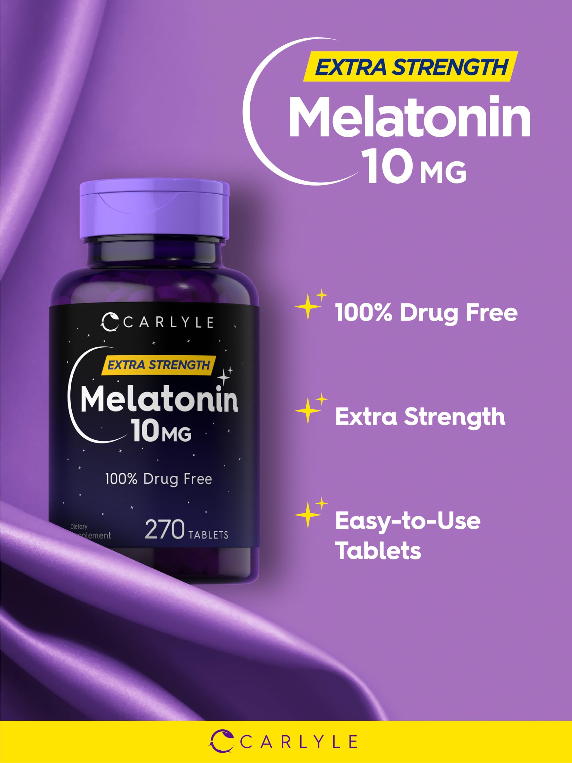 Carlyle Melatonin 10mg – 270 Tablets with L-Theanine | Vegetarian, Non-GMO, Gluten Free (Pack of 2)