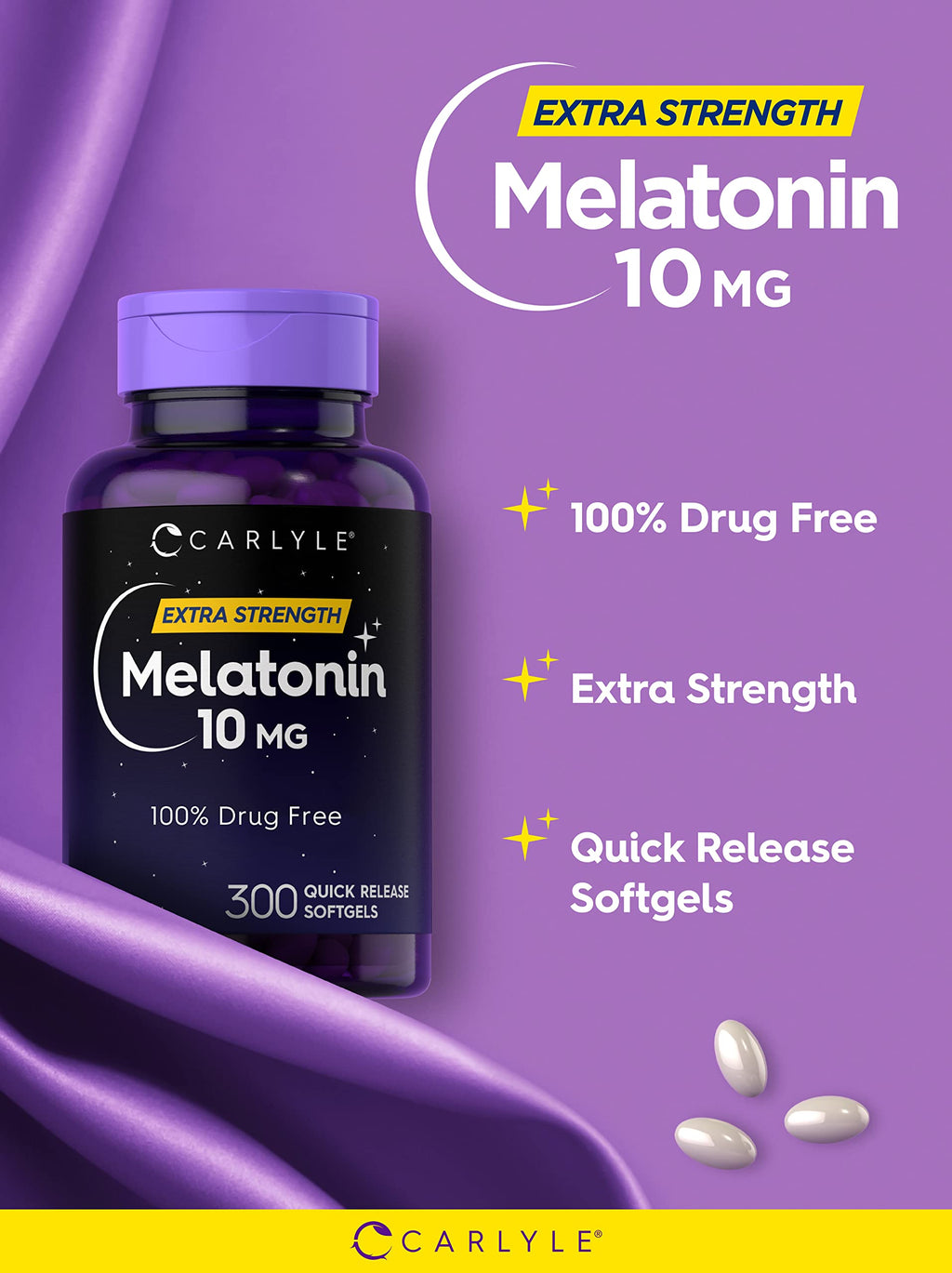 Carlyle Melatonin 10mg | 300 Softgels – Pack of 2 | Extra Strength Sleep Support
