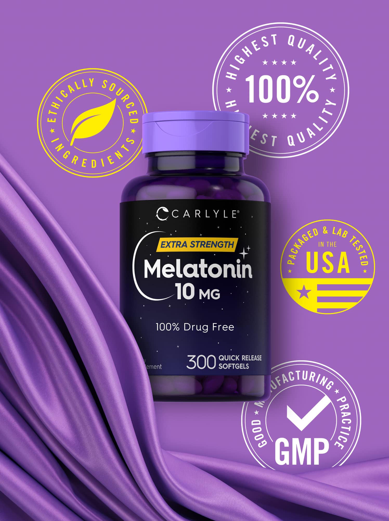 Carlyle Melatonin 10mg | 300 Softgels – Pack of 2 | Extra Strength Sleep Support