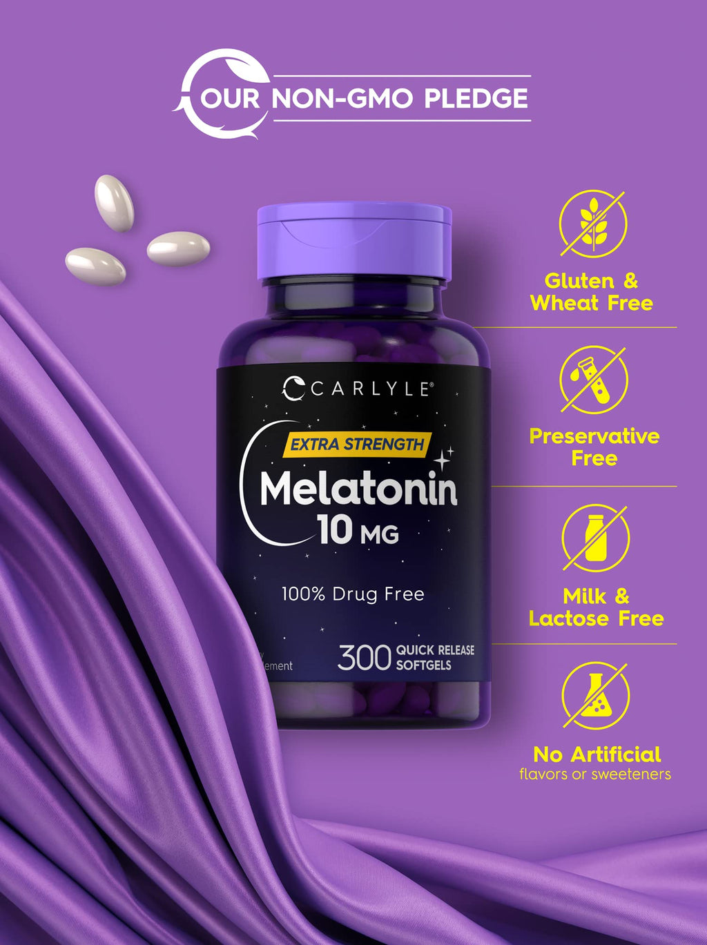 Carlyle Melatonin 10mg | 300 Softgels – Pack of 2 | Extra Strength Sleep Support