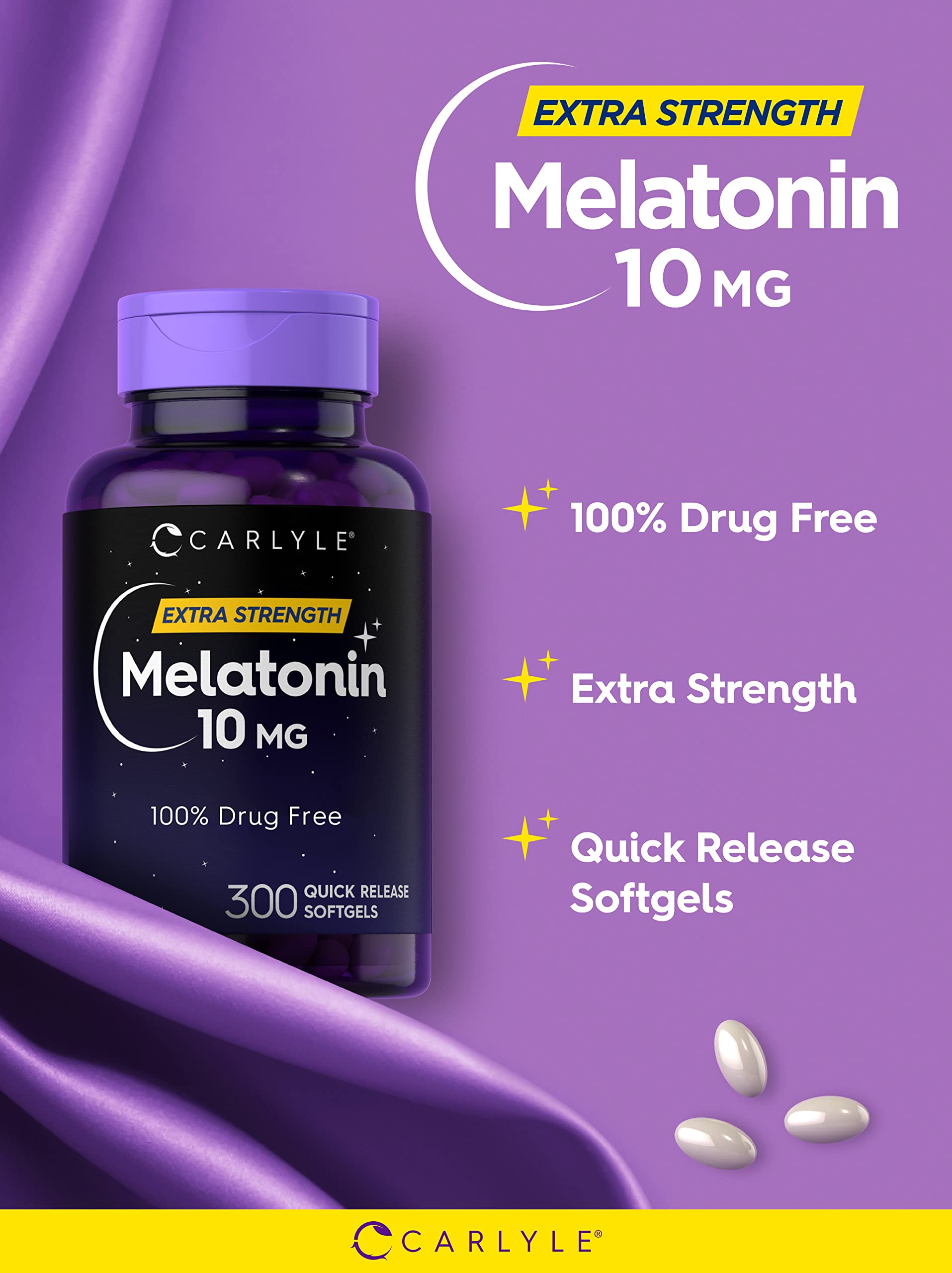 Carlyle Melatonin 10mg Softgels – 300 Count, Extra Strength for Adults | Non-GMO & Gluten Free