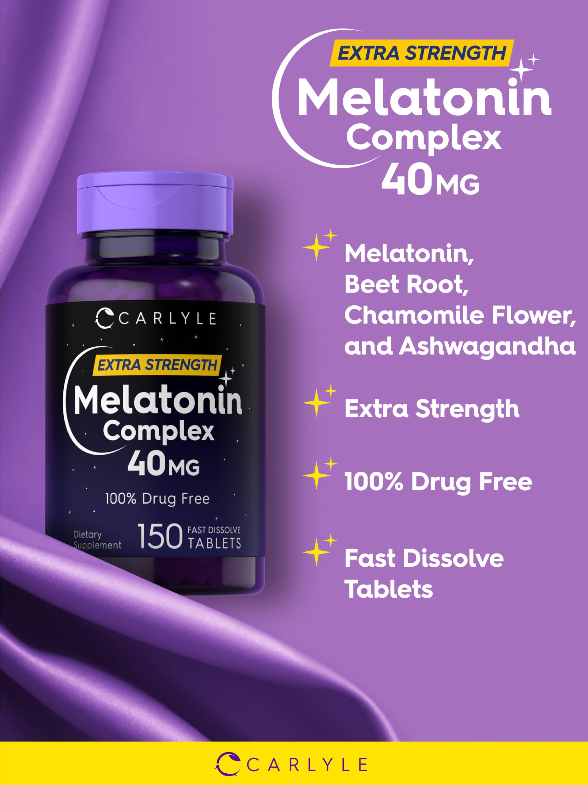 Carlyle Melatonin 40mg Complex – 150 Fast Dissolve Tablets | Extra Strength