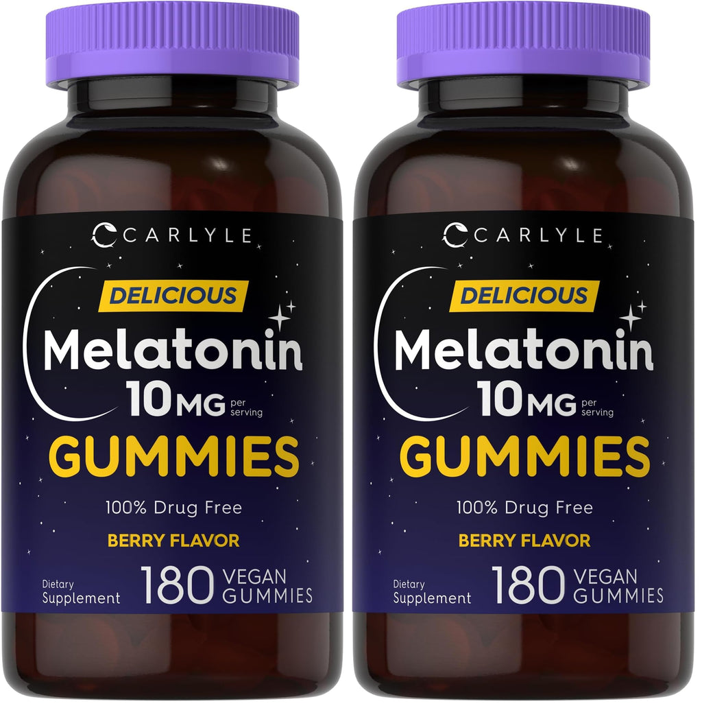 Carlyle Melatonin Gummies 10mg | 180 Count (Pack of 2) – Berry Flavor, Vegan, Non-GMO, Gluten Free