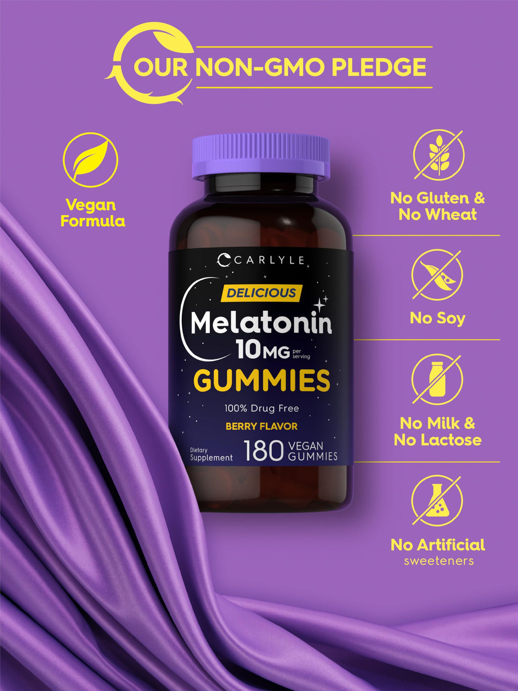 Carlyle Melatonin Gummies 10mg | 180 Count (Pack of 2) – Berry Flavor, Vegan, Non-GMO, Gluten Free