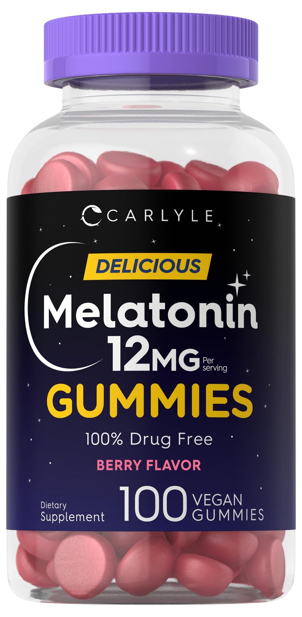Carlyle Melatonin Gummies 12mg - Berry Flavor, 100 Count | Vegan, Non-GMO, Gluten Free