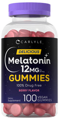 Carlyle Melatonin Gummies 12mg - Berry Flavor, 100 Count | Vegan, Non-GMO, Gluten Free