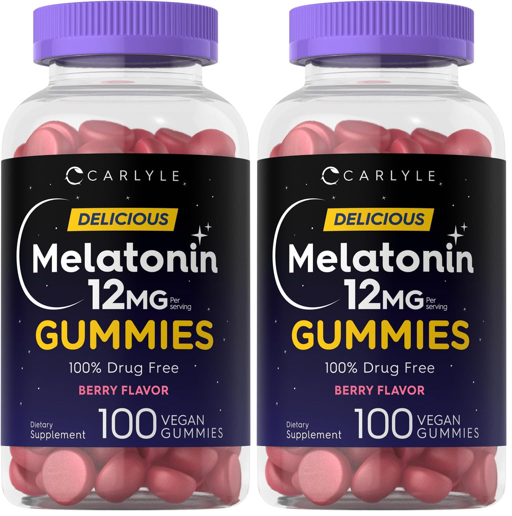 Carlyle Melatonin Gummies 12mg - 100 Count Berry (Pack of 2) | Vegan, Non-GMO, Gluten Free