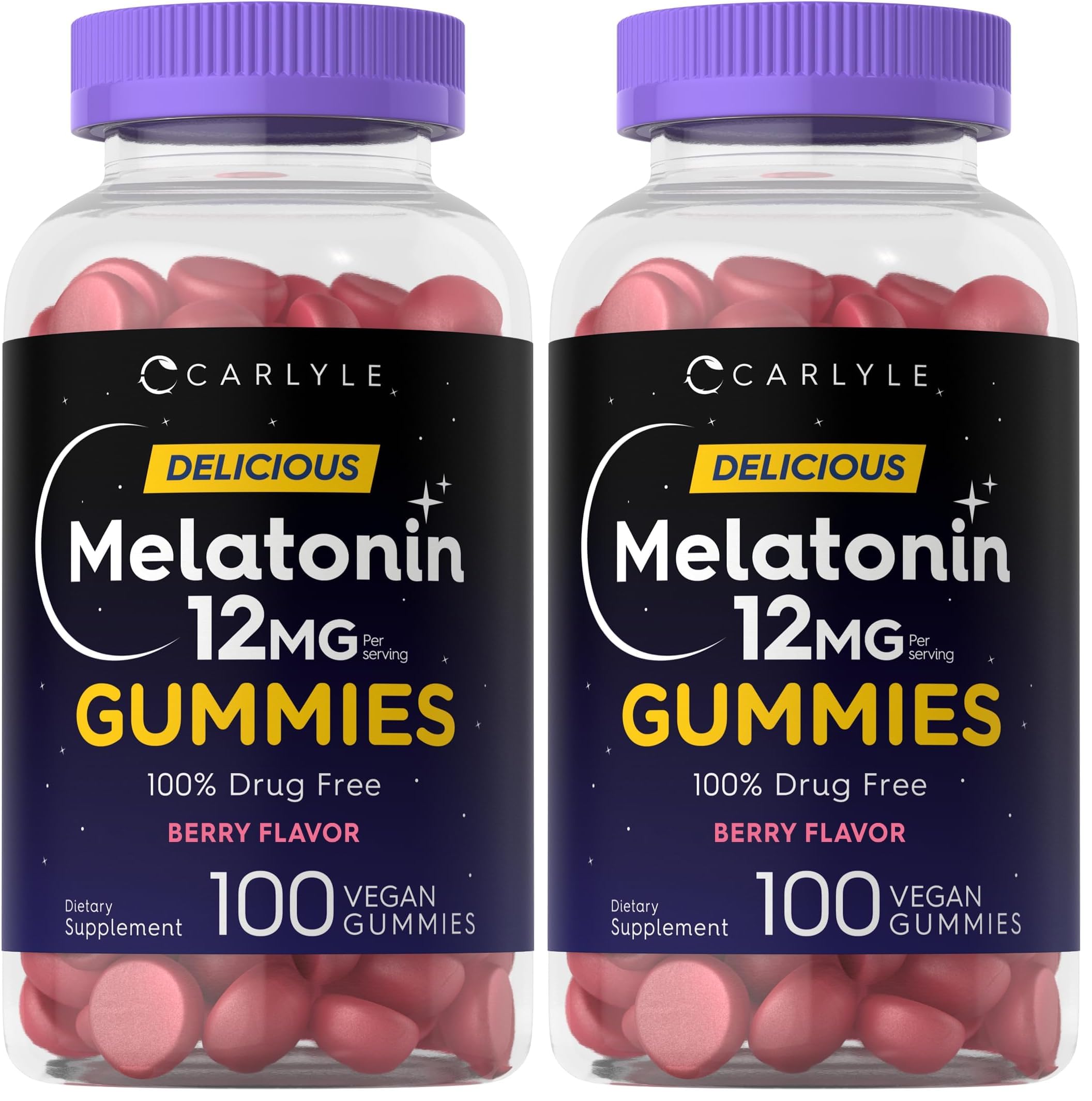 Carlyle Melatonin Gummies 12mg - 100 Count Berry (Pack of 2) | Vegan, Non-GMO, Gluten Free