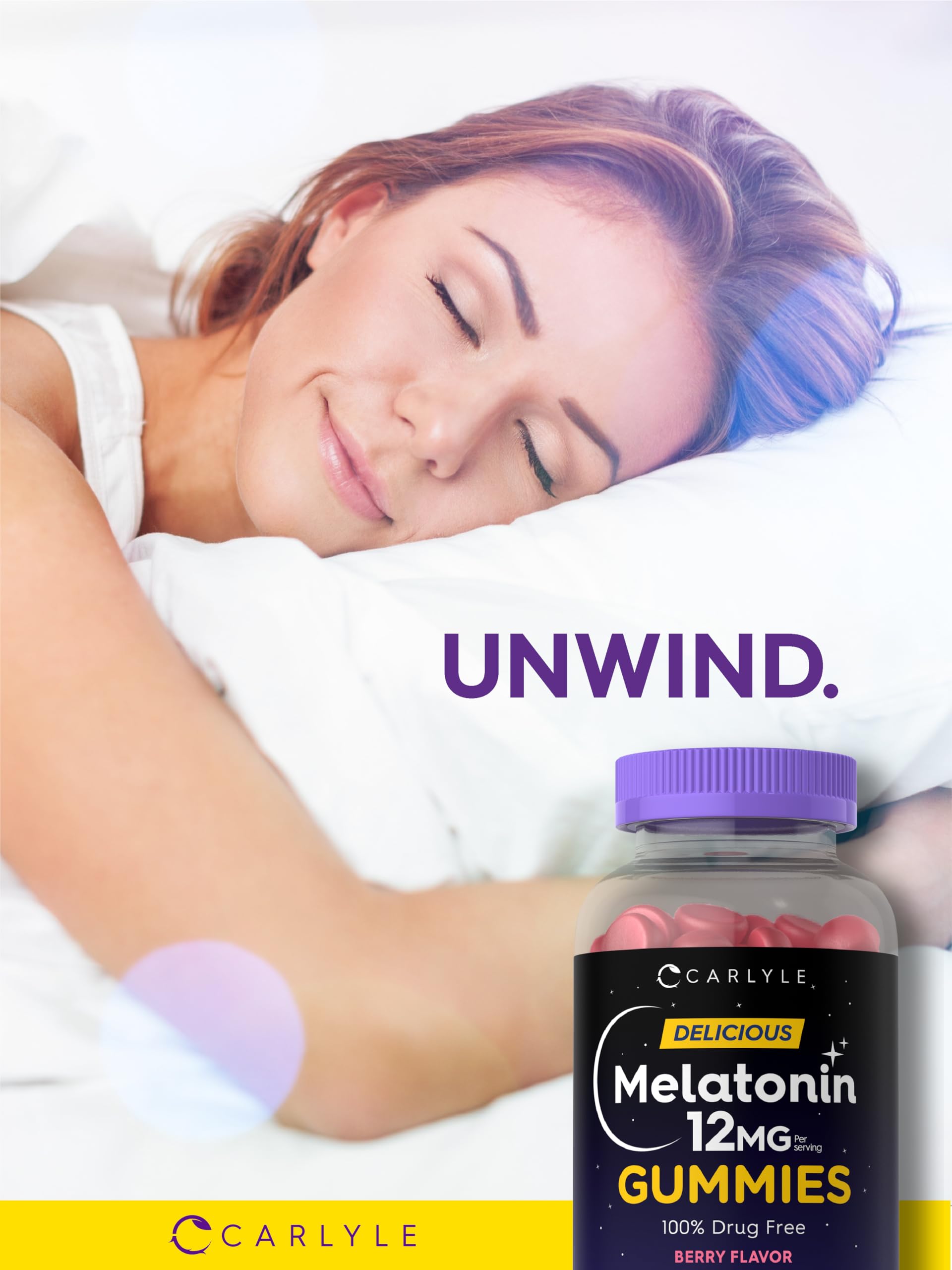 Carlyle Melatonin Gummies 12mg - 100 Count Berry (Pack of 2) | Vegan, Non-GMO, Gluten Free