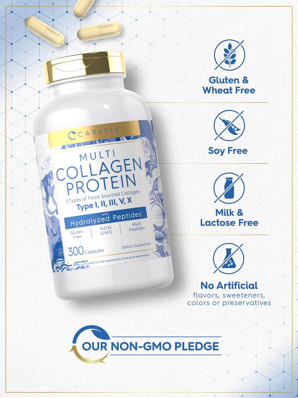 Carlyle Multi Collagen 2000mg Capsules – 300 Count | Keto & Gluten Free