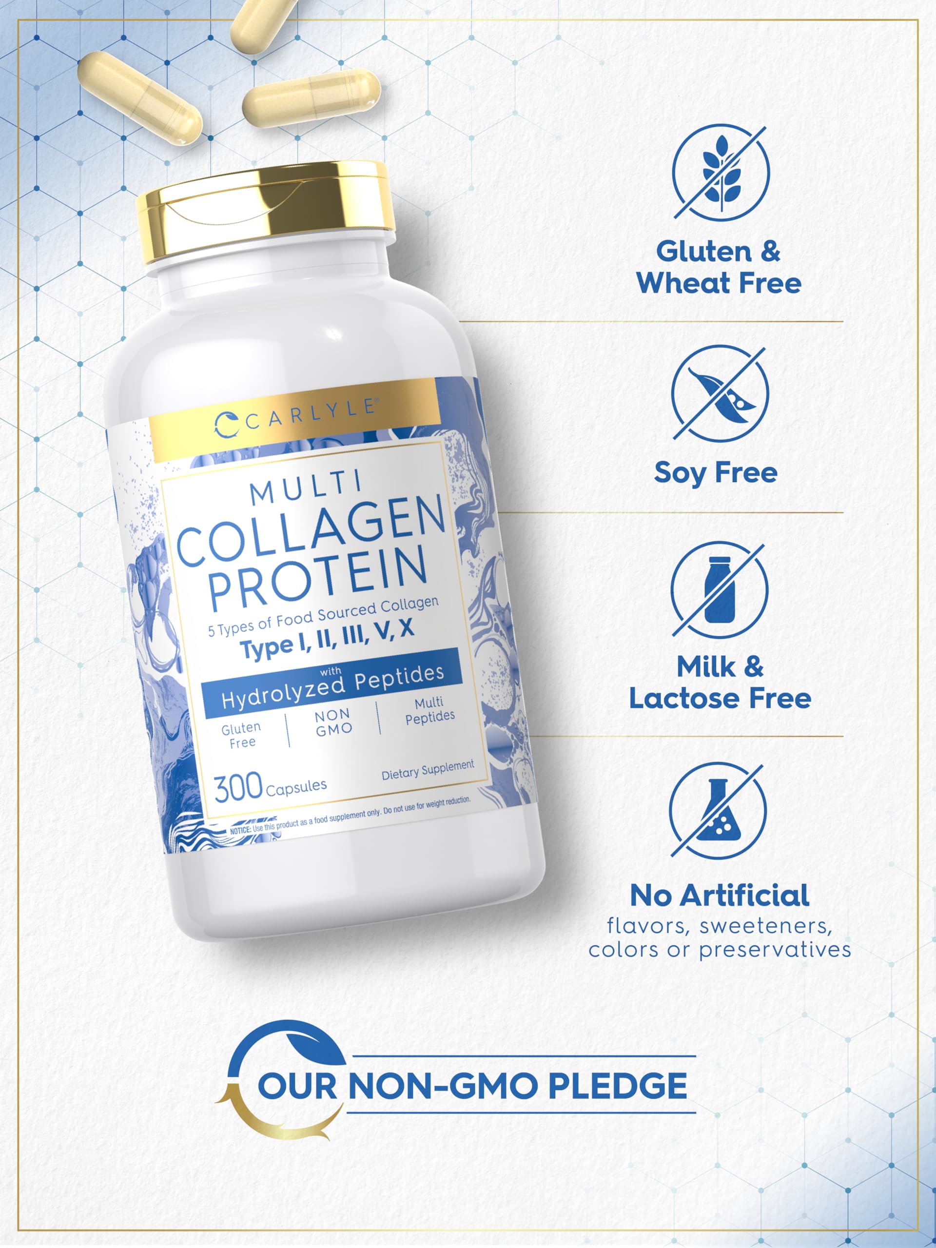 Carlyle Multi Collagen 2000mg Capsules – 300 Count | Keto & Gluten Free