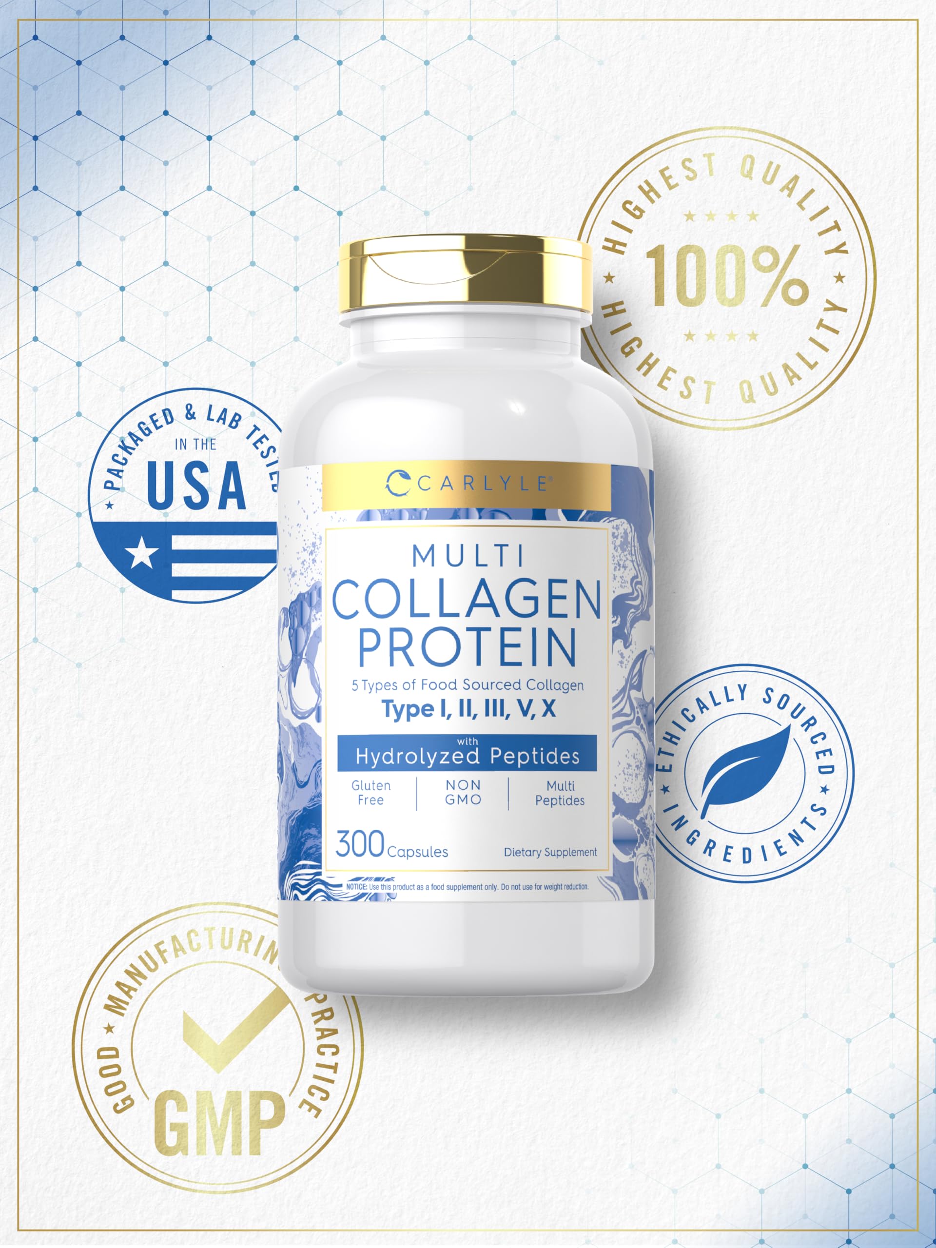 Carlyle Multi Collagen 2000mg Capsules – 300 Count | Keto & Gluten Free