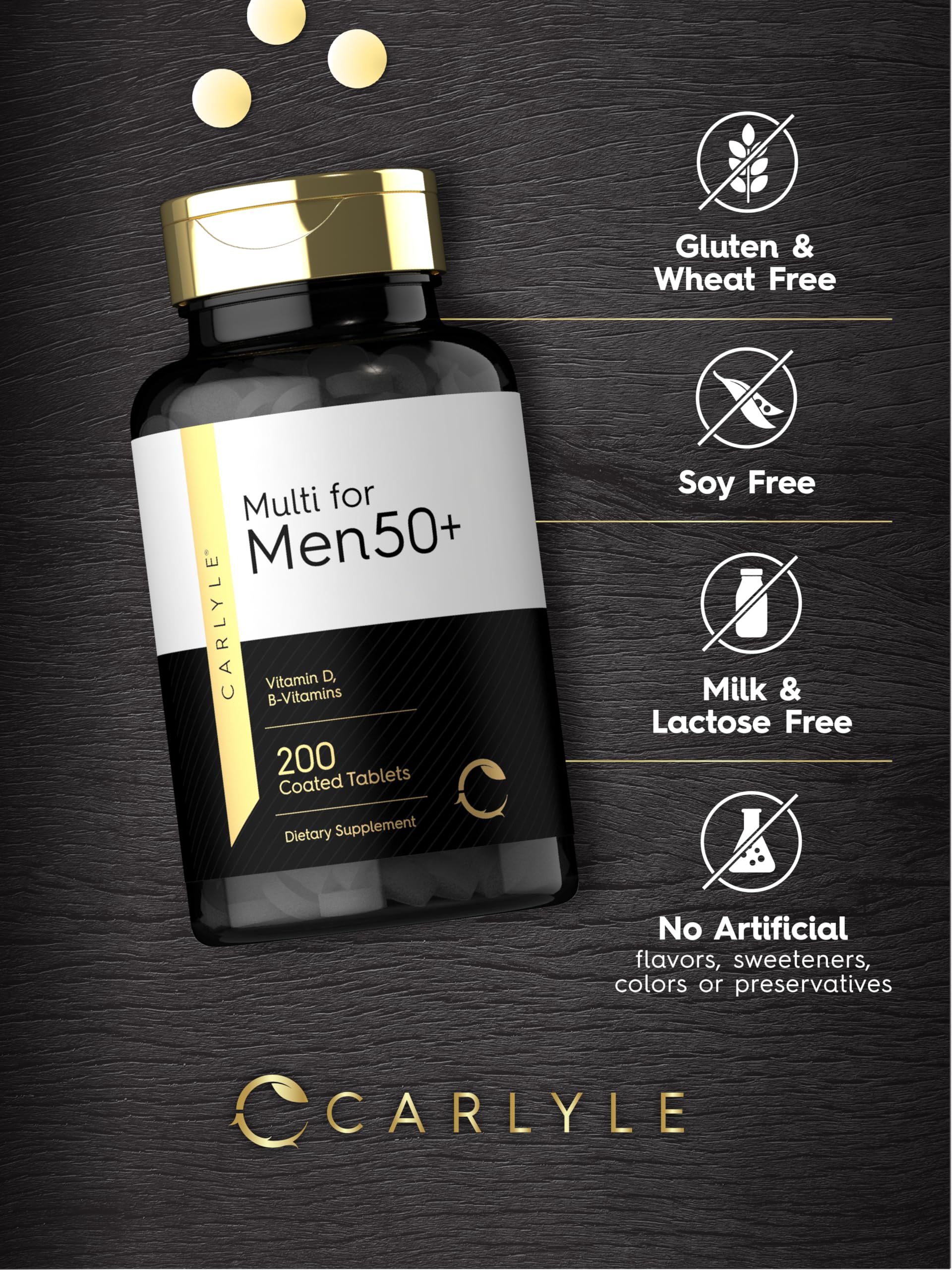 Carlyle Multivitamin for Men 50+ (200 Count) – B Vitamins, Vitamin D, Magnesium & Zinc | Non-GMO & Gluten Free