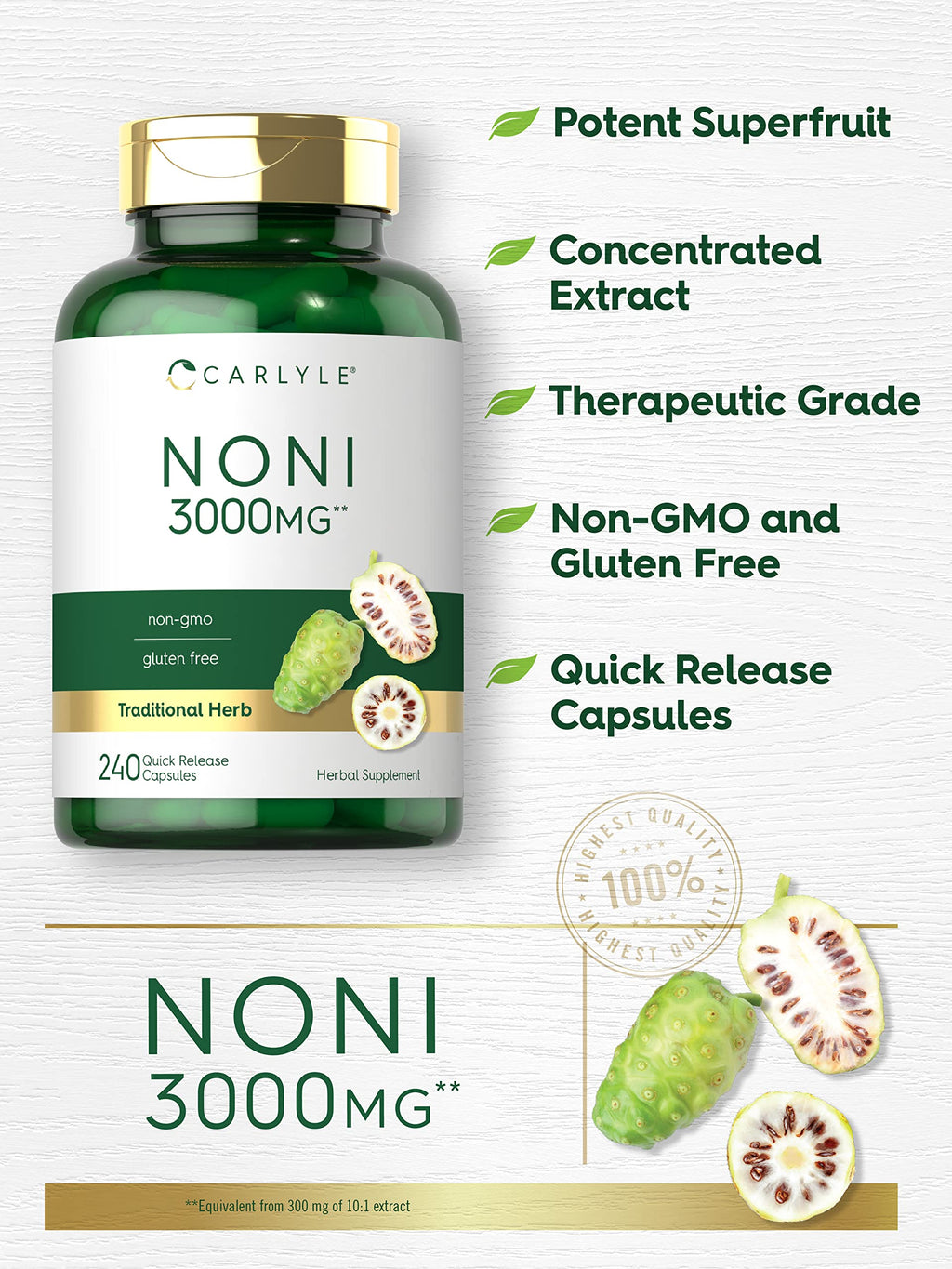 Carlyle Noni Capsules 3000mg – 240 Count | Non-GMO, Gluten Free