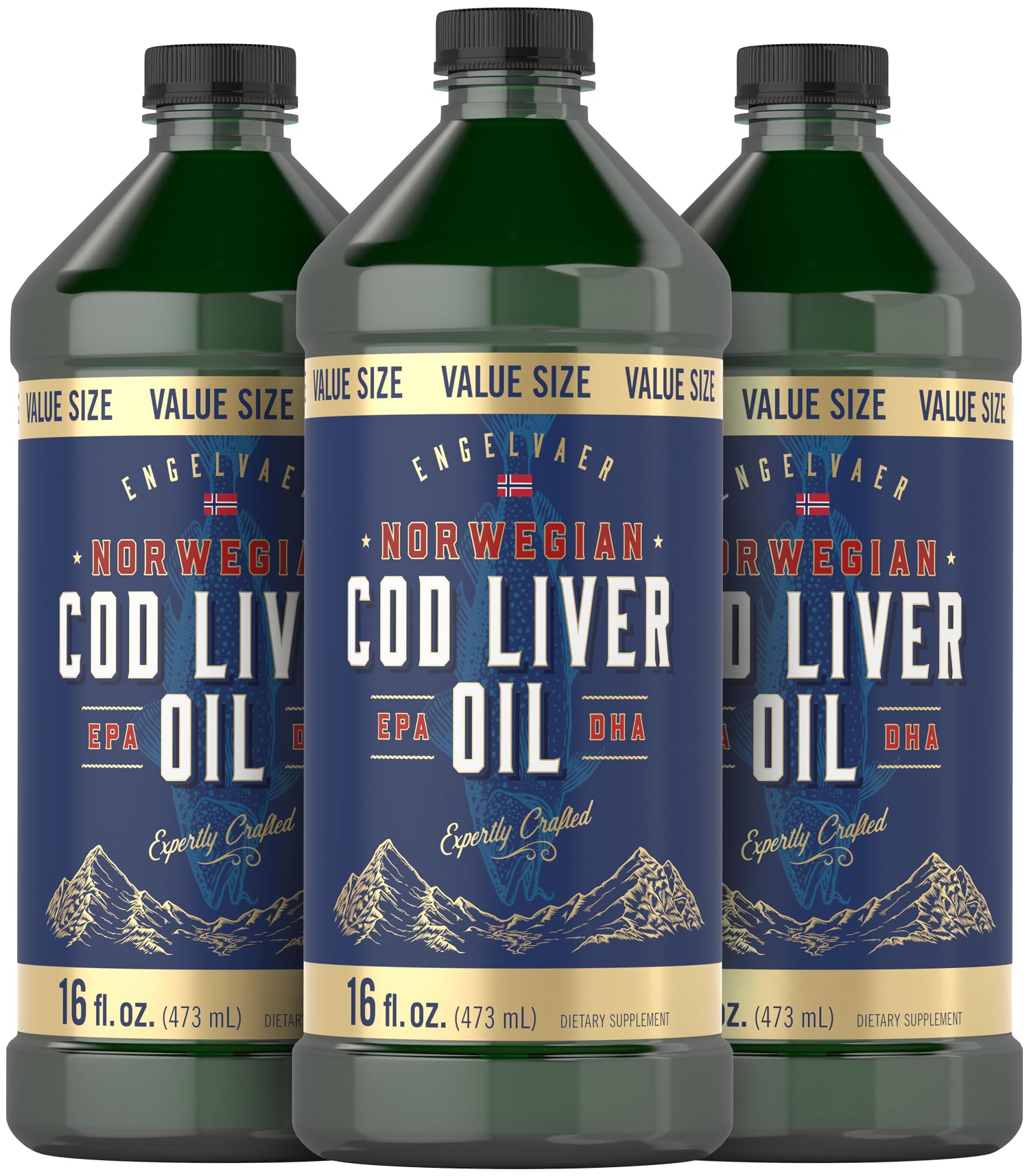 Carlyle Norwegian Cod Liver Oil - 16oz x3 Pack | Unflavored Liquid | Non-GMO & Gluten Free