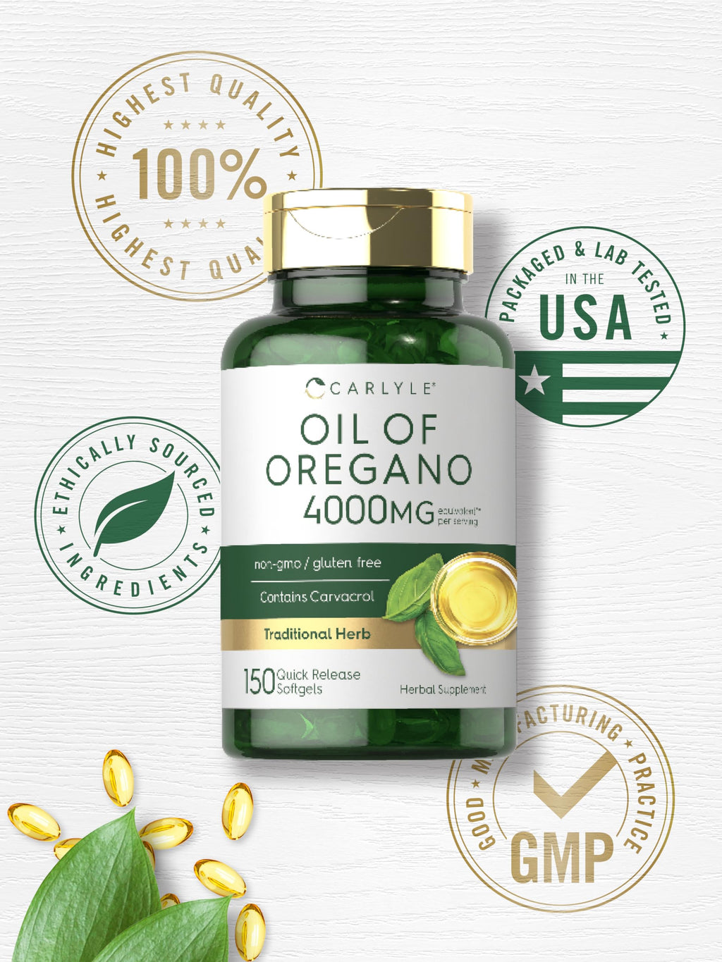 Carlyle Oregano Oil 4000mg - 150 Softgels, Carvacrol, Non-GMO Gluten Free