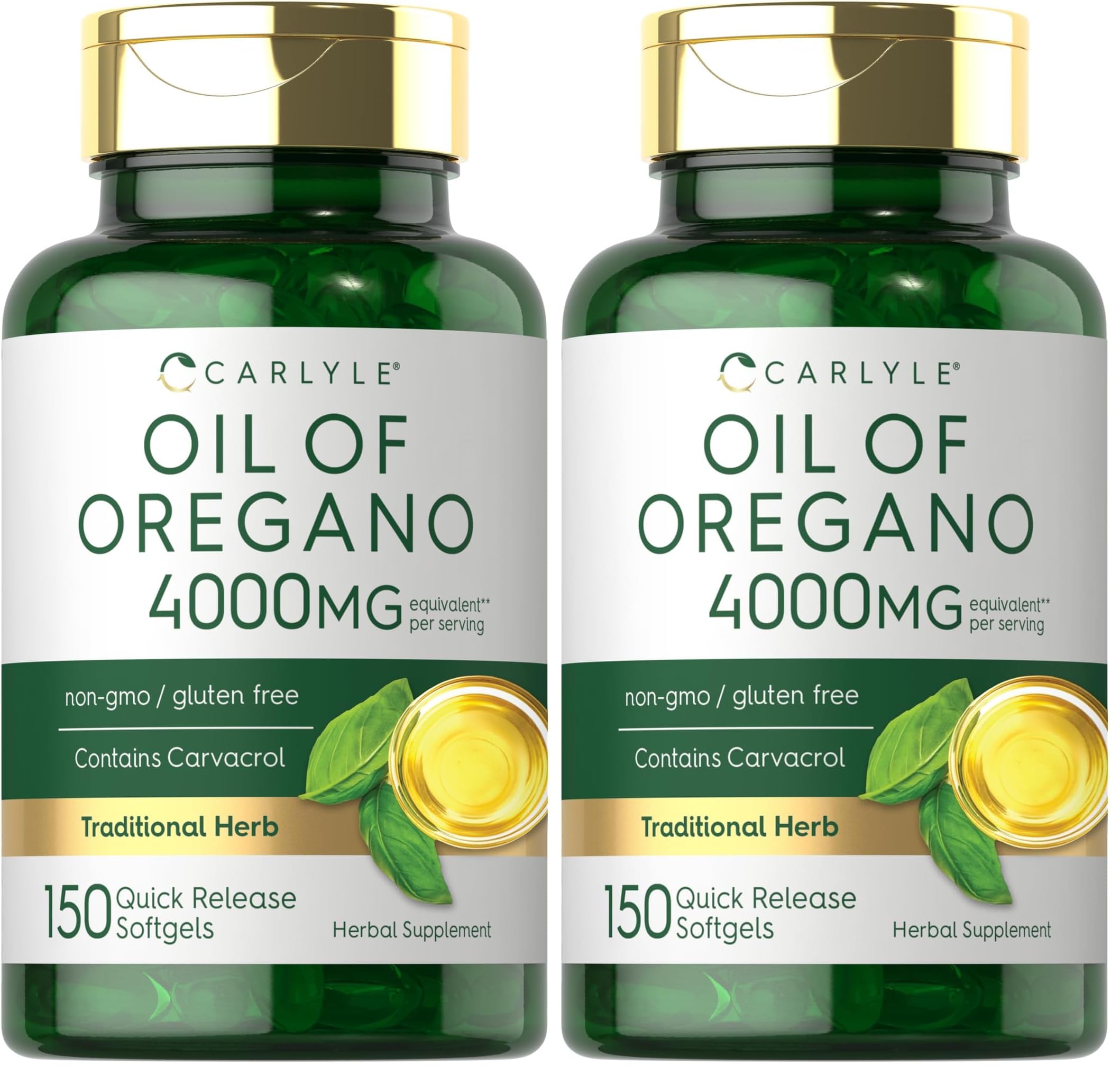 Carlyle Oregano Oil 4000mg Supplement – 150 Softgels | Carvacrol | Non-GMO & Gluten Free | Pack of 2