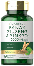Carlyle Panax Ginseng & Ginkgo 5000mg | 120 Veg Capsules | Non-GMO & Gluten Free