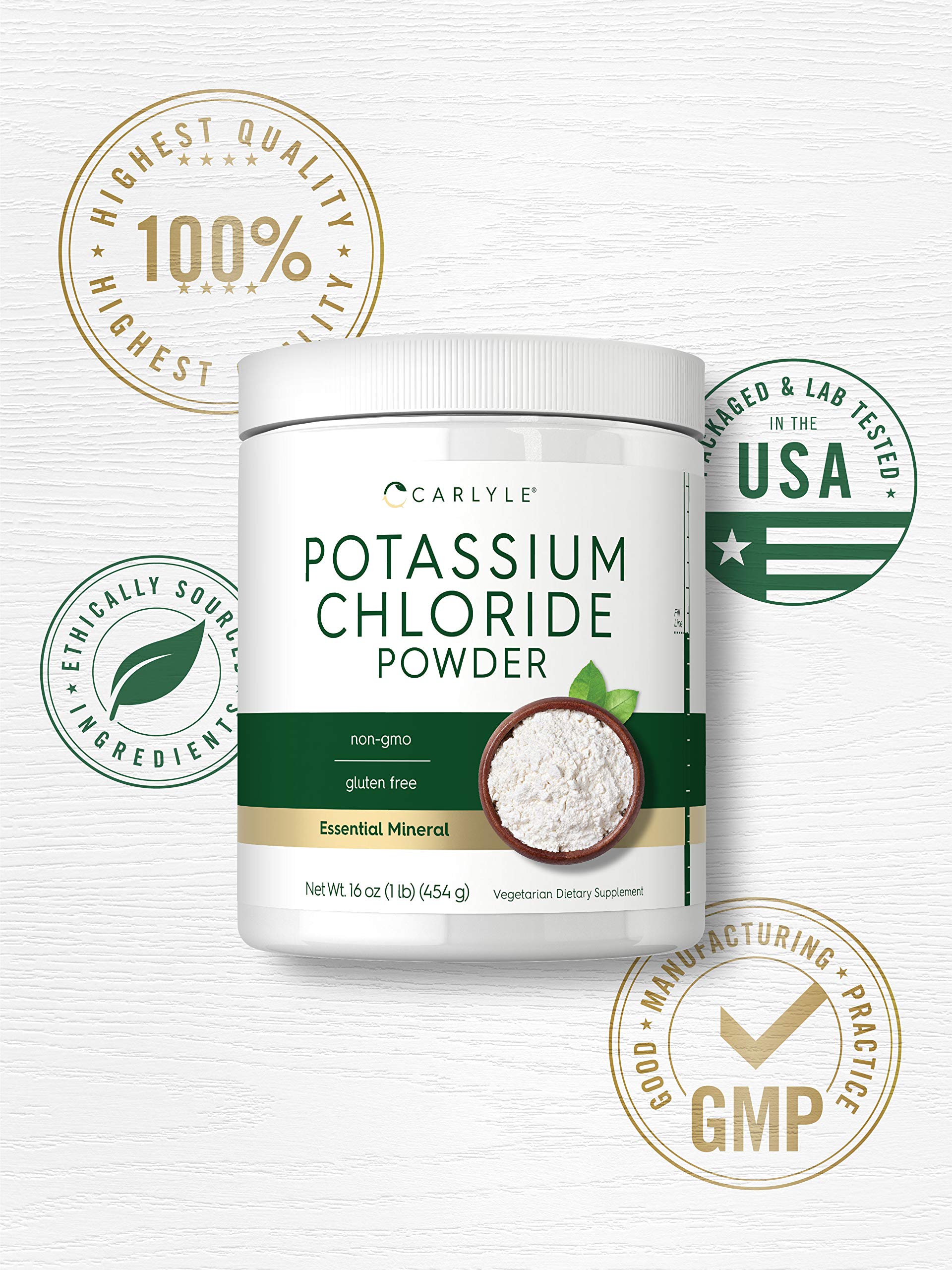 Potassium Chloride Powder 16 oz – Carlyle | Food Grade Salt Substitute, Vegan