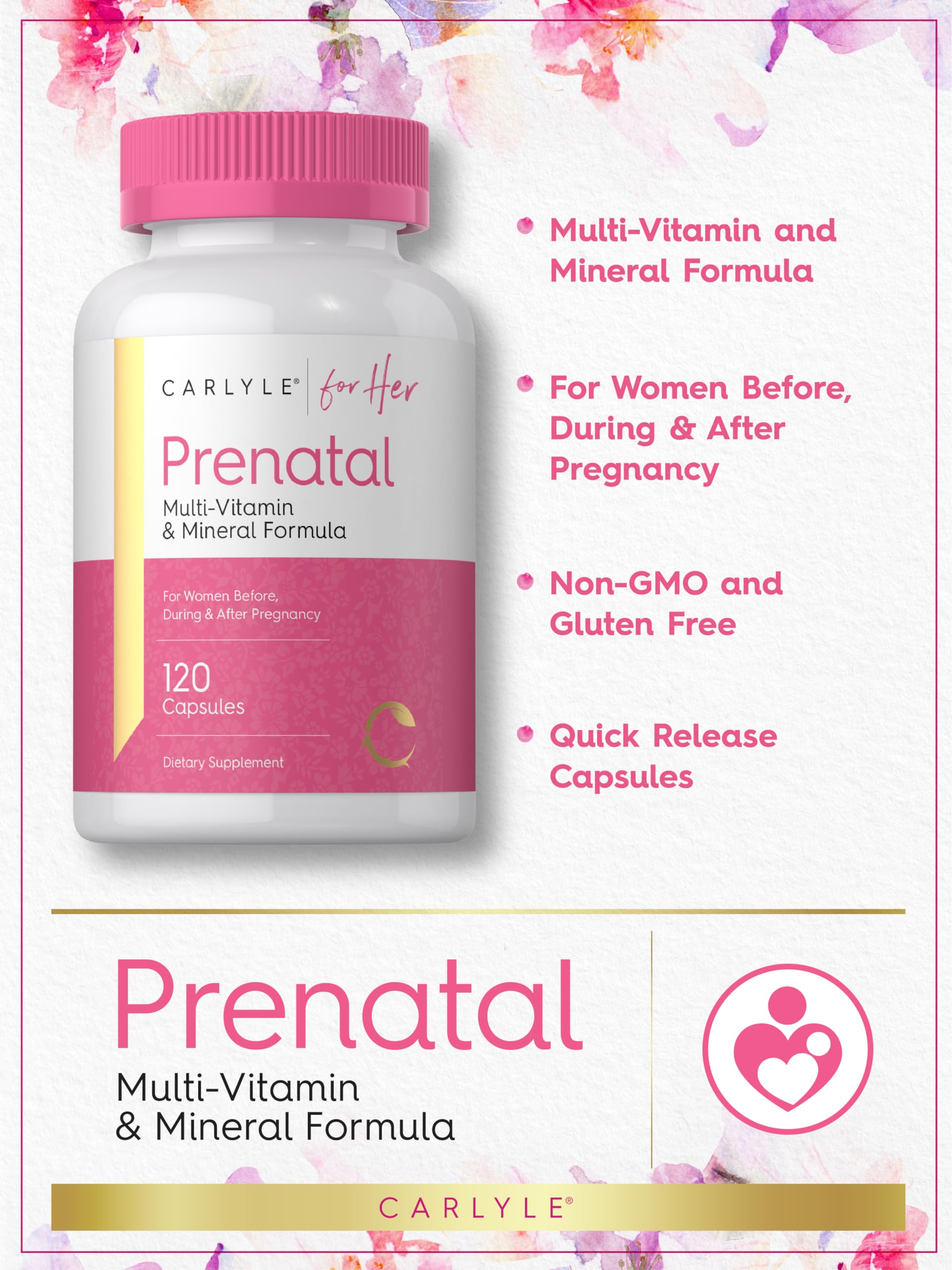 Carlyle Prenatal Vitamins for Women – 120 Capsules | Multivitamin & Mineral Formula with Folic Acid | Non-GMO & Gluten Free