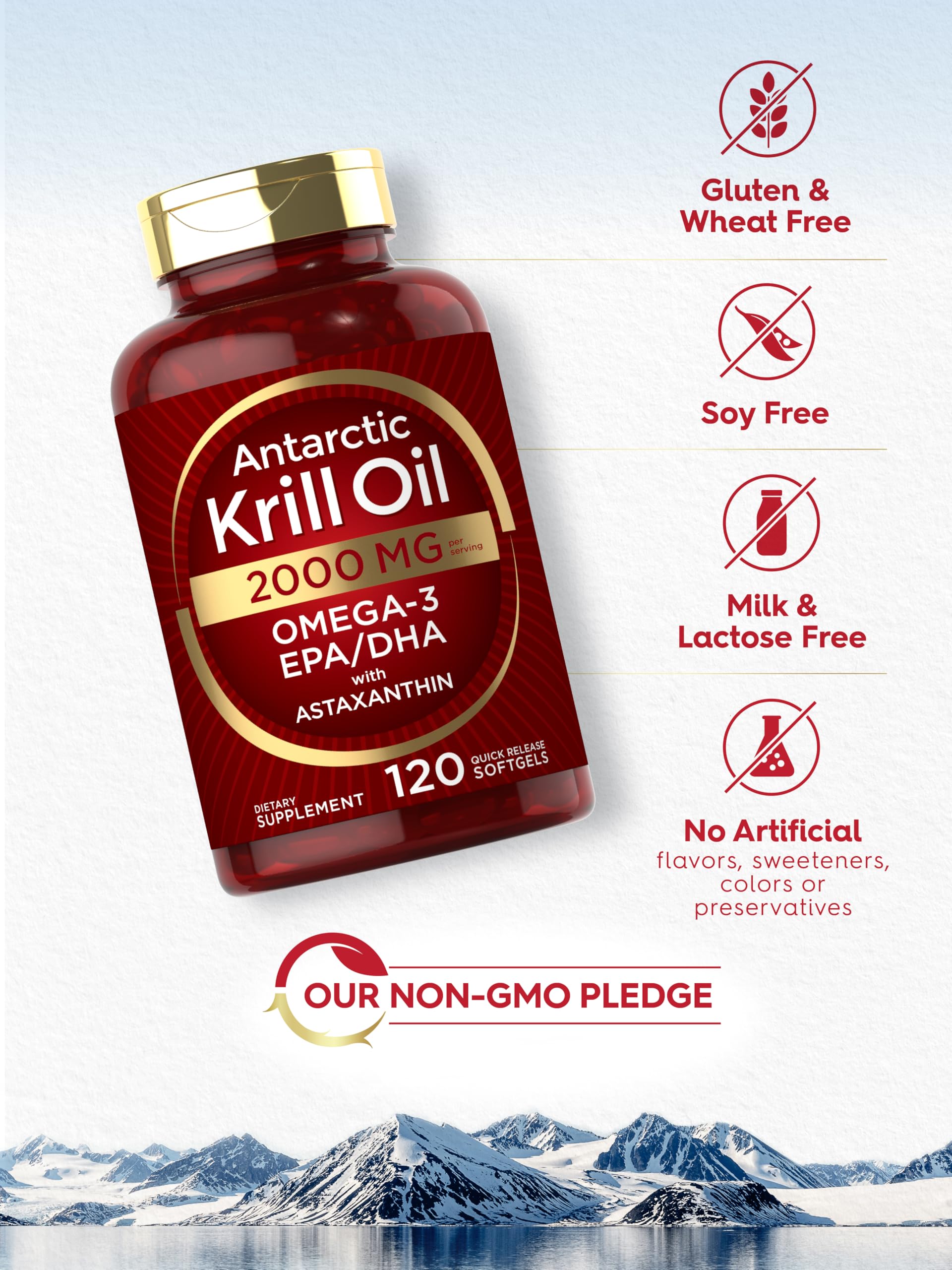 Carlyle Antarctic Krill Oil 2000 mg – 120 Softgels (Pack of 2) | Omega-3 EPA/DHA + Astaxanthin