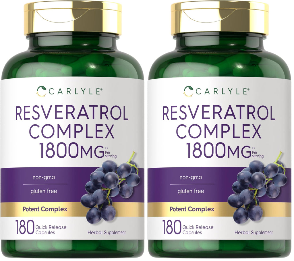 Carlyle Resveratrol 1800mg Supplement – 180 Capsules, Non-GMO & Gluten Free | Pack of 2