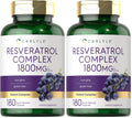 Carlyle Resveratrol 1800mg Supplement – 180 Capsules, Non-GMO & Gluten Free | Pack of 2