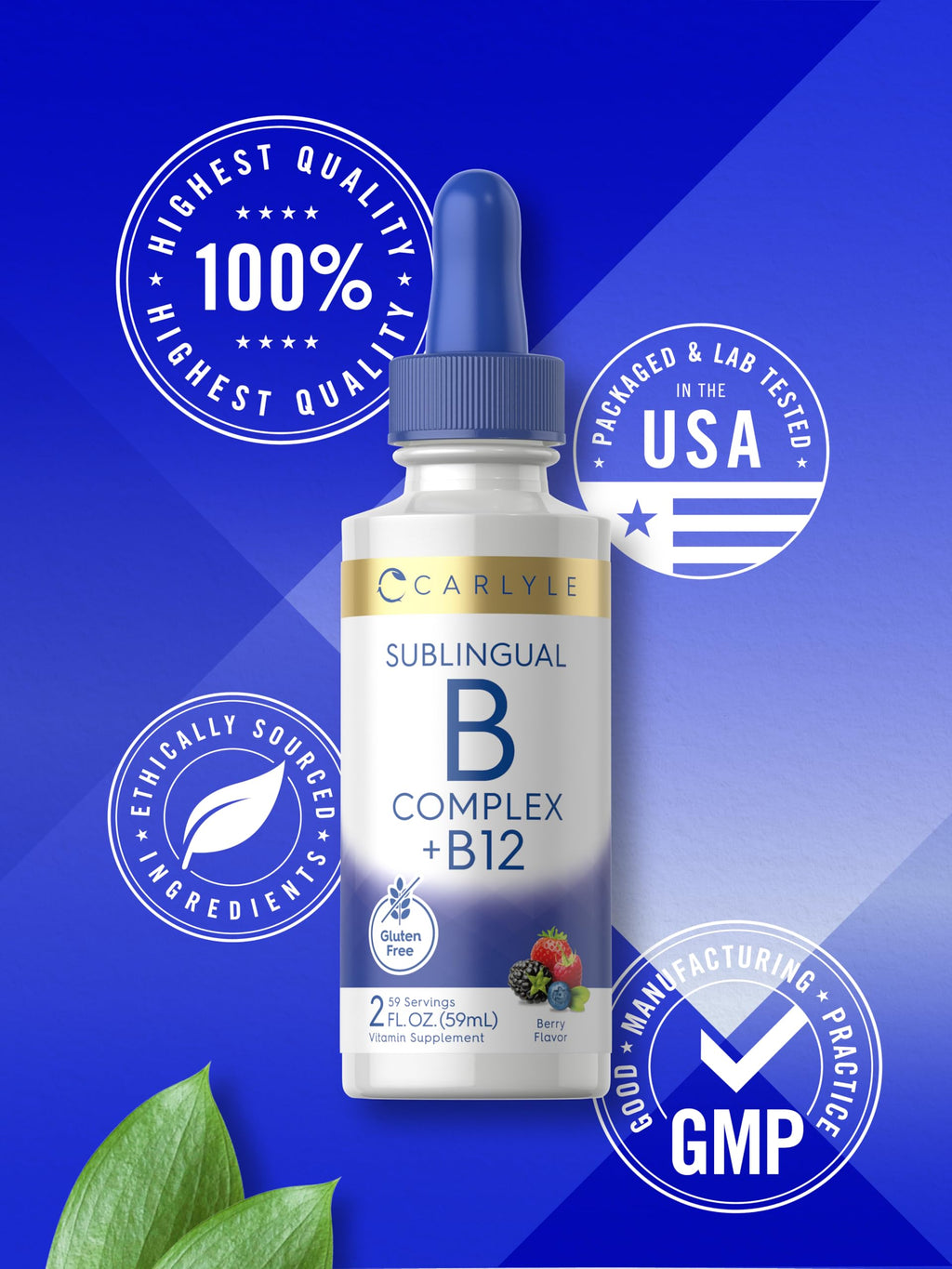 Carlyle Sublingual Vitamin B Complex with B12 – 2 fl oz Berry