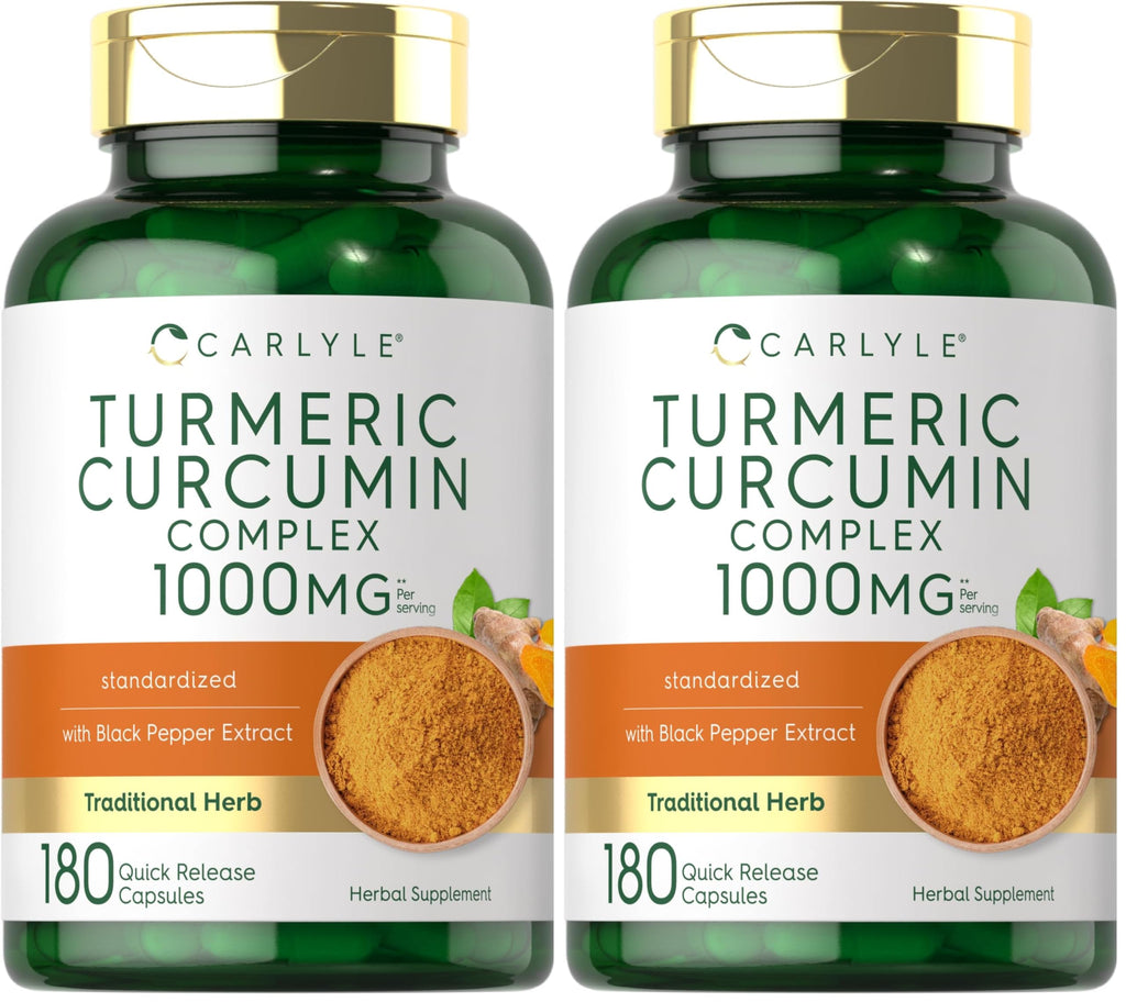 Carlyle Turmeric Curcumin with Black Pepper 1000mg - 180 Capsules | Non-GMO, Gluten Free (Pack of 2)