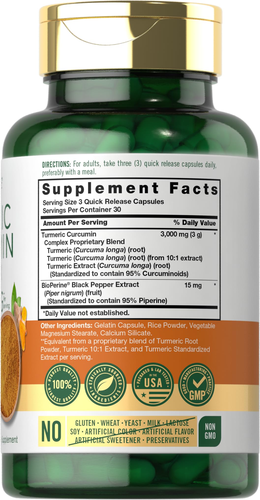 Carlyle Turmeric Curcumin 3000mg with Bioperine – 90 Capsules | Non-GMO, Gluten Free
