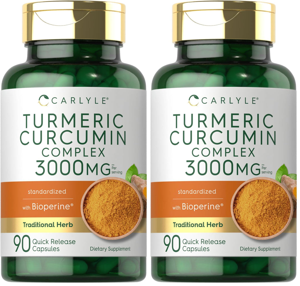 Carlyle Turmeric Curcumin 3000mg with Bioperine – 90 Capsules (Pack of 2) | Non-GMO, Gluten Free