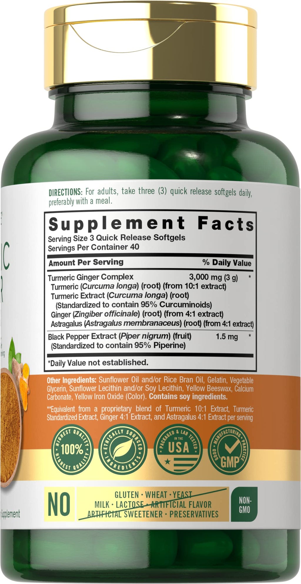 Carlyle Turmeric & Ginger Supplement 3000 mg - 120 Softgels | Turmeric Curcumin Complex + Black Pepper (Non-GMO, Gluten Free)