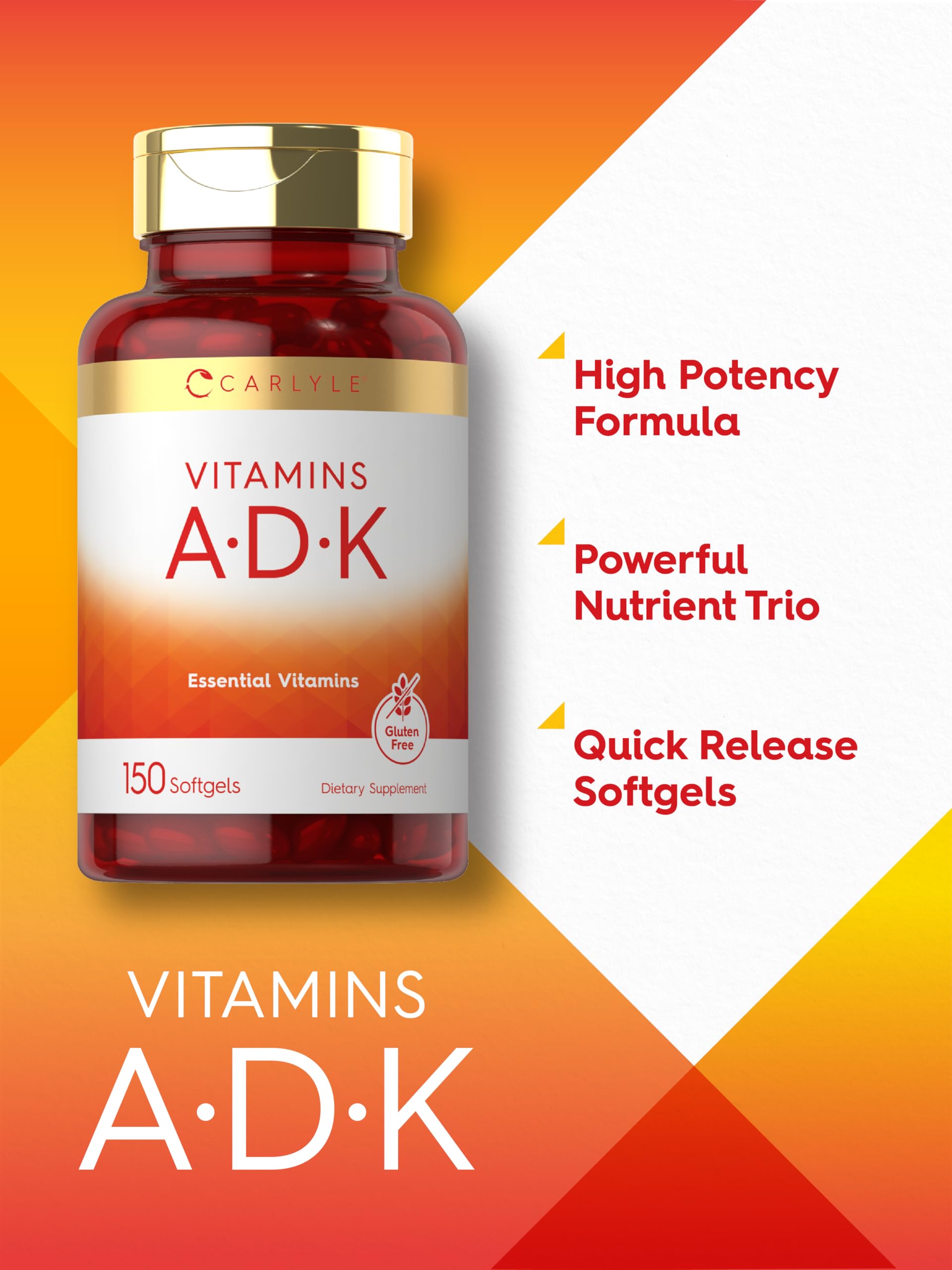 Carlyle Vitamin ADK 150 Softgels - Non-GMO Gluten Free Supplement