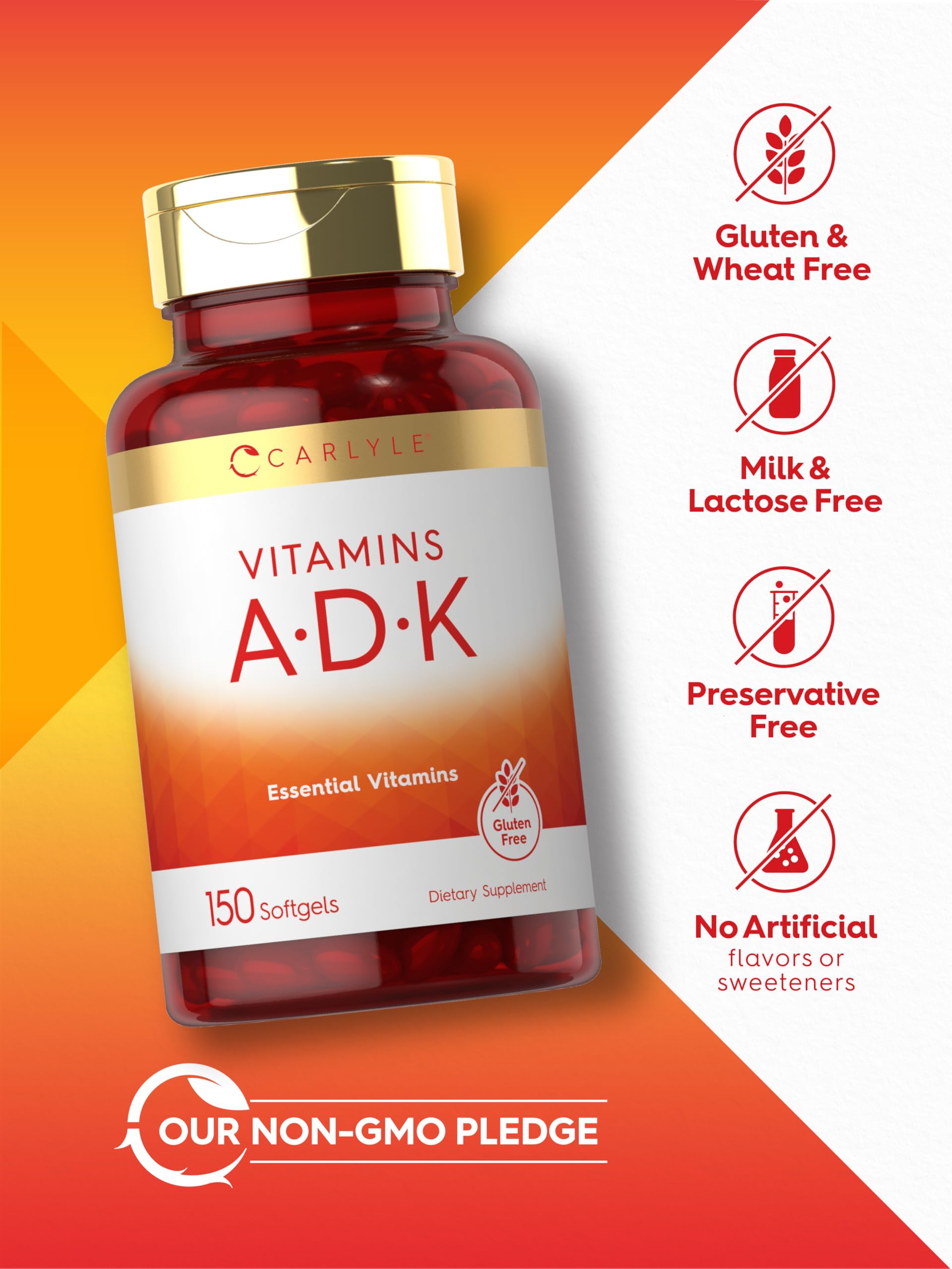 Carlyle Vitamin ADK 150 Softgels - Non-GMO Gluten Free Supplement