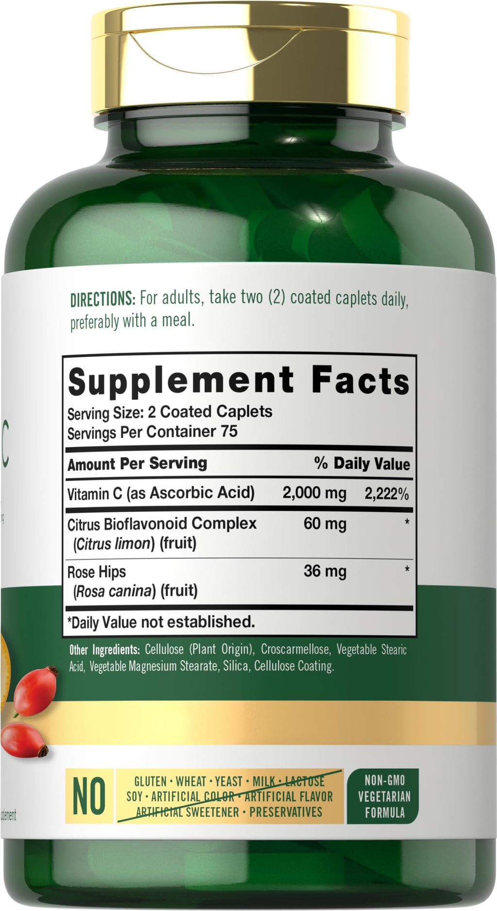 Carlyle Vitamin C 2000mg with Rose Hips – 150 Caplets | Vegetarian, Non-GMO, Gluten Free