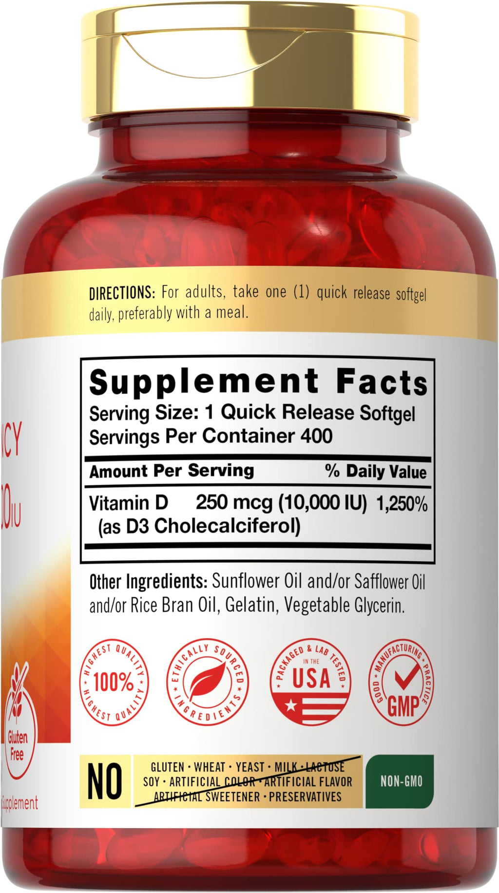 Carlyle Vitamin D3 10,000 IU – 400 Softgels (2-Pack) | Value Size, Max Potency | Non-GMO & Gluten Free