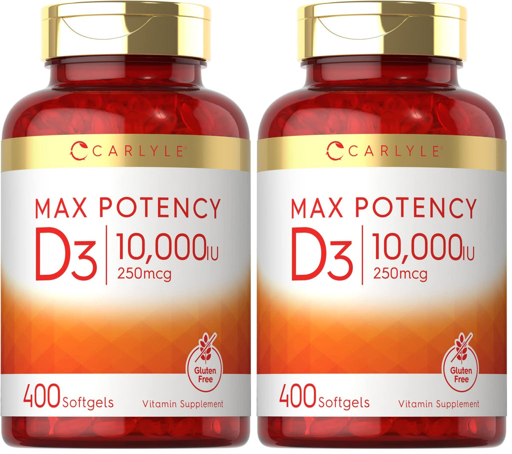 Carlyle Vitamin D3 10,000 IU – 400 Softgels (2-Pack) | Value Size, Max Potency | Non-GMO & Gluten Free