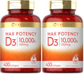 Carlyle Vitamin D3 10,000 IU – 400 Softgels (2-Pack) | Value Size, Max Potency | Non-GMO & Gluten Free