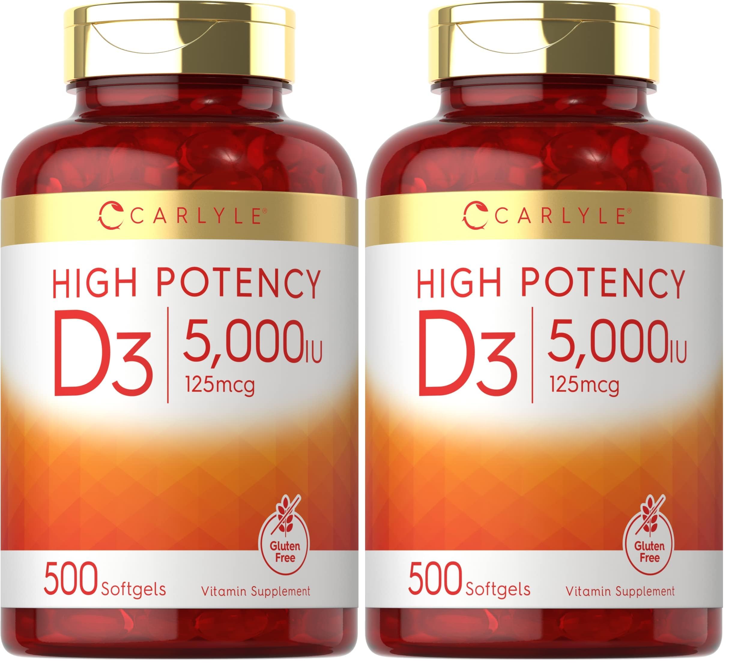 Carlyle Vitamin D3 5000 IU Softgels – 125 mcg Value Size Pack of 2 – Non-GMO & Gluten Free