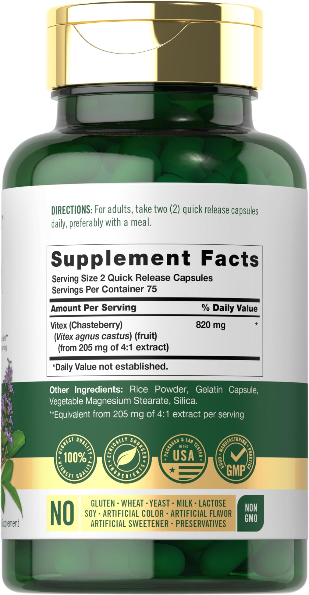 Carlyle Vitex Chasteberry 820mg – 150 Capsules | Non-GMO & Gluten Free