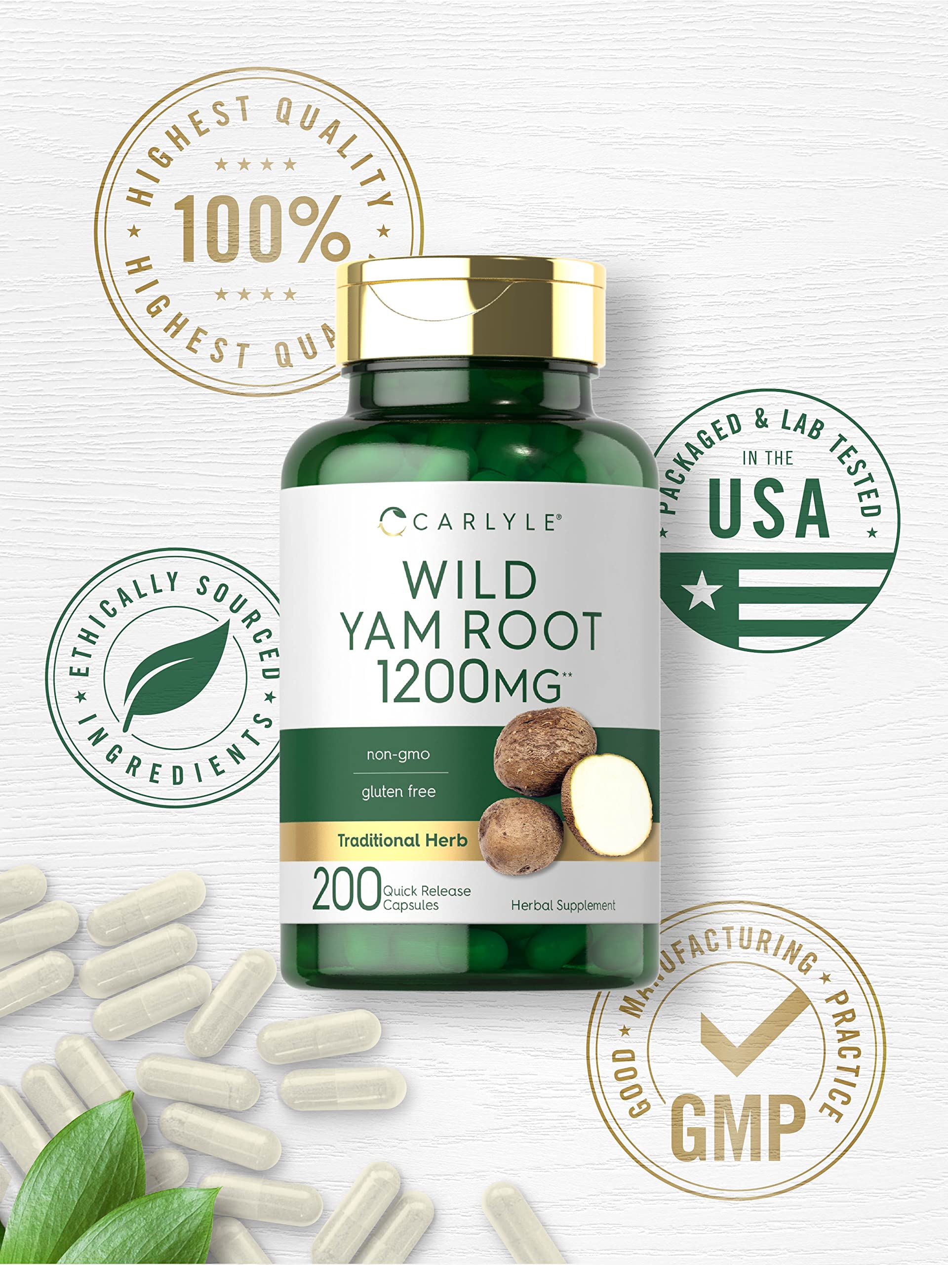 Carlyle Wild Yam Root Capsules – 200 Count | Non-GMO, Gluten Free