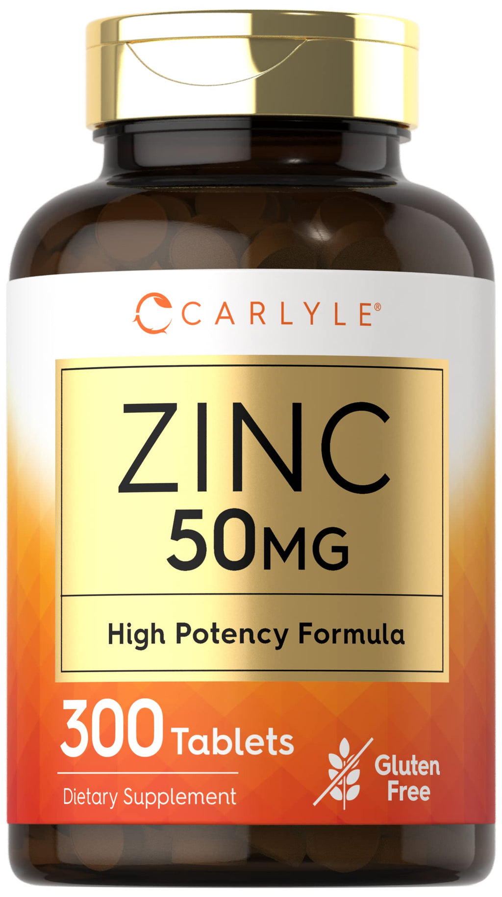 Carlyle Zinc 50mg – 300 Tablets | Vegetarian, Non-GMO, Gluten Free | Zinc Gluconate | High Potency
