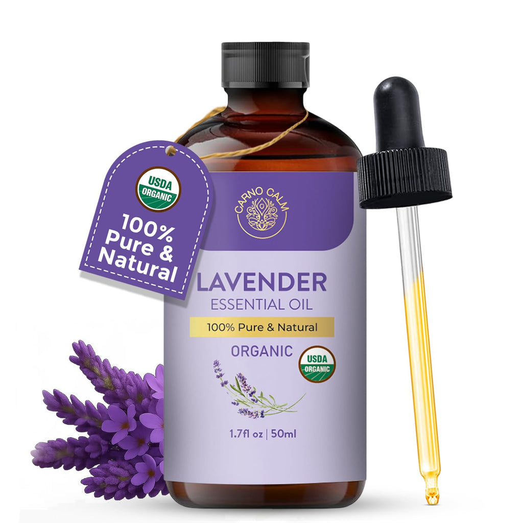 Carno Calm Lavender Essential Oil Pure – USDA Organic | 1.7 fl oz | Diffuser, Skin, Hair & Massage
