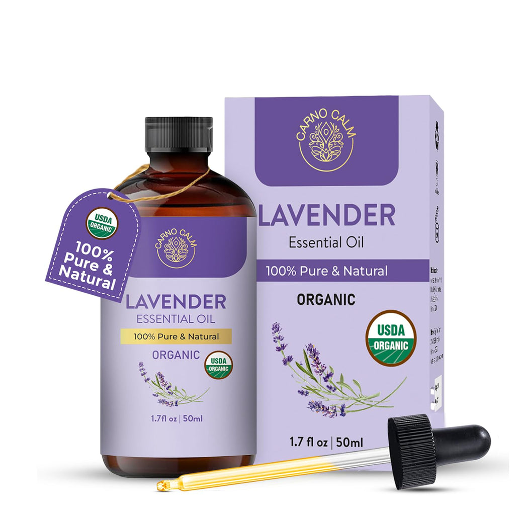 Carno Calm Lavender Essential Oil Pure – USDA Organic | 1.7 fl oz | Diffuser, Skin, Hair & Massage