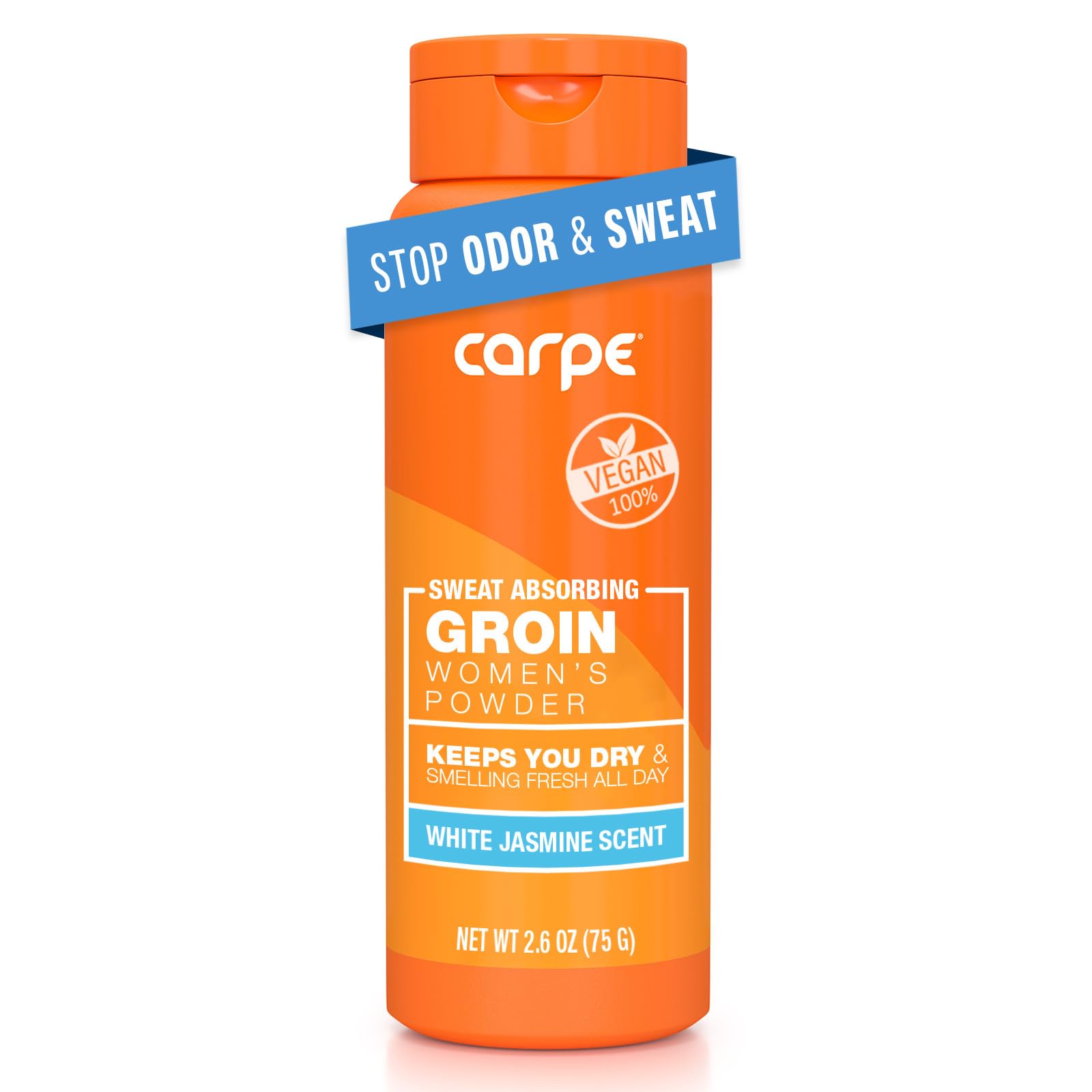 Carpe Sweat-Absorbing Talc-Free Powder for Women — Anti-Chafing, White Jasmine