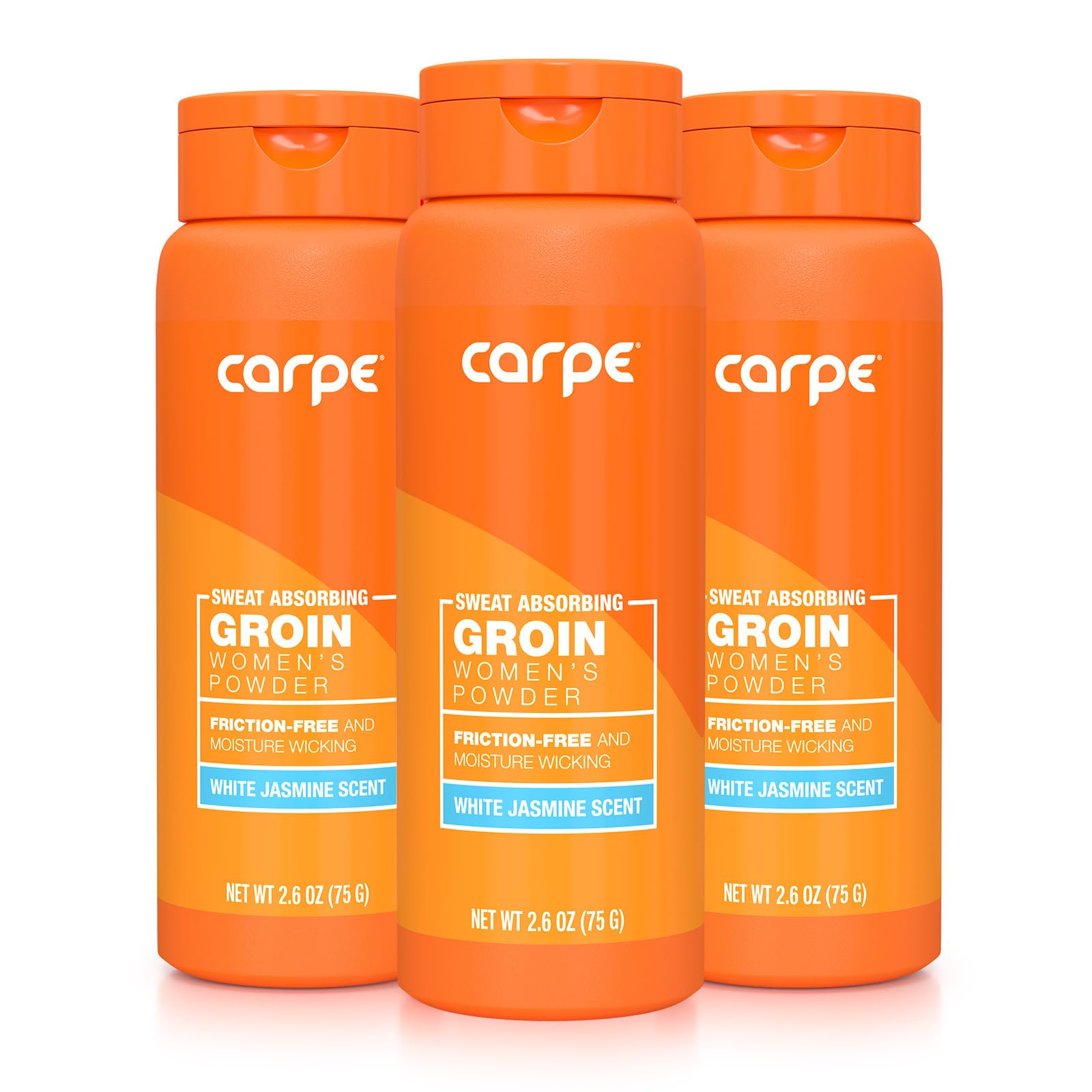 Carpe Sweat Absorbing Talc-Free Body Powder for Women – Anti-Chafing, White Jasmine, 3 Pack
