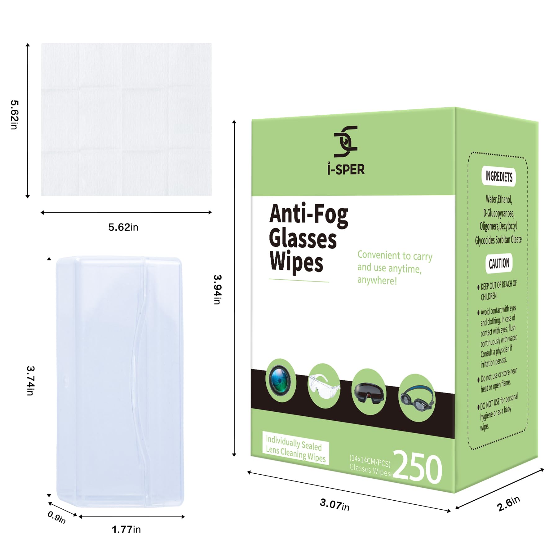 250 Count Anti-Fog Lens Wipes for Eyeglasses – Carry Box, Pre-Moistened
