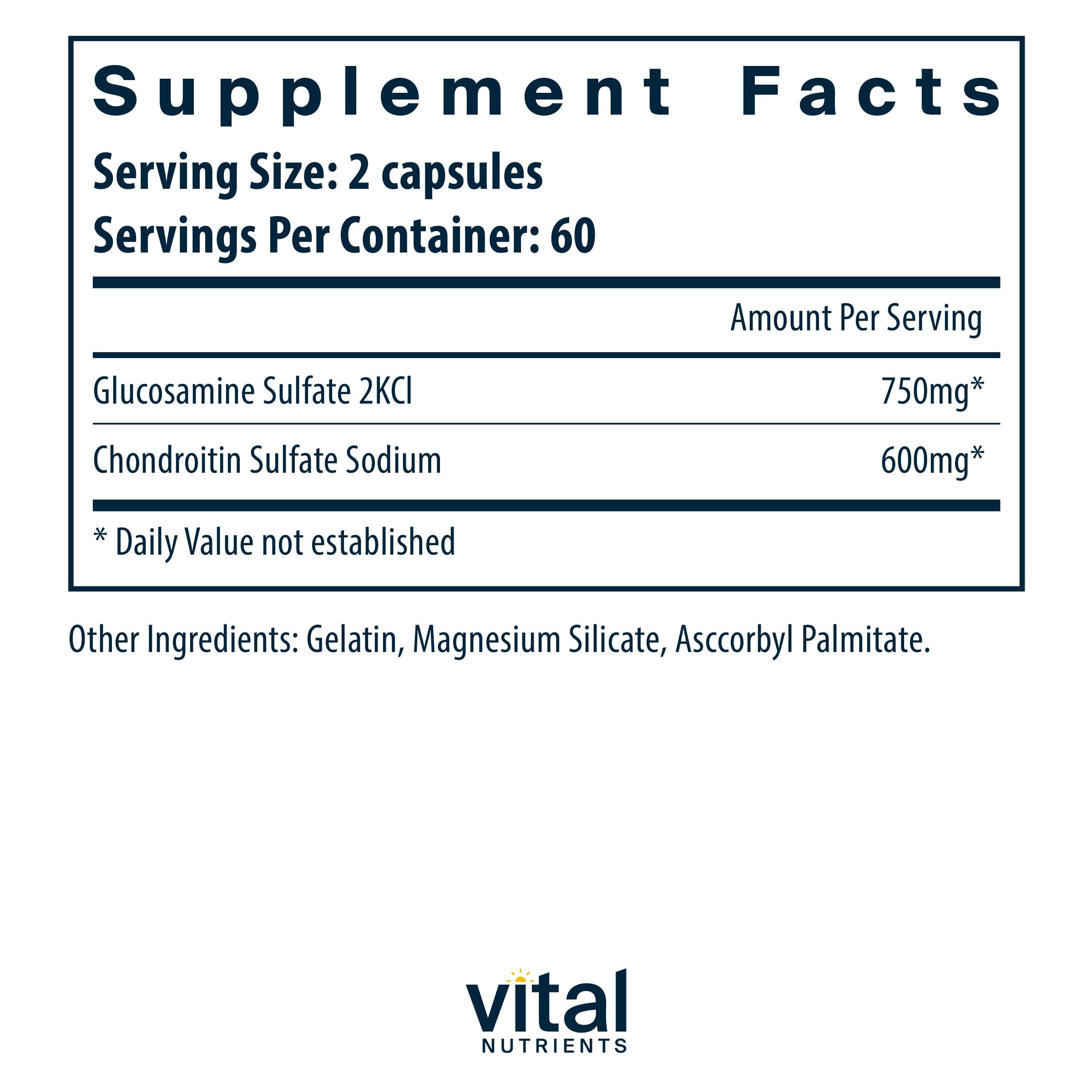 Vital Nutrients Glucosamine & Chondroitin – Joint Support, Cartilage Health, 120 Capsules | Gluten, Dairy, Soy Free | Non-GMO