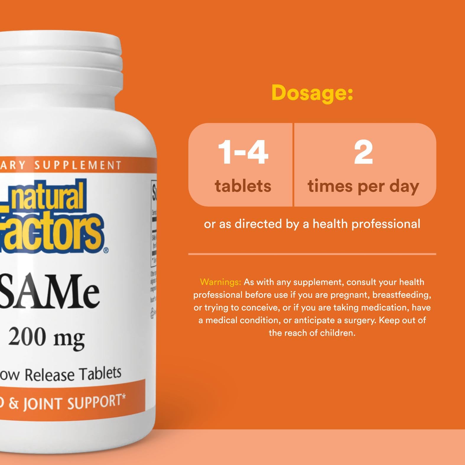 Natural Factors SAMe 200 mg – Mood Support & Joint Health, 60 Tablets
